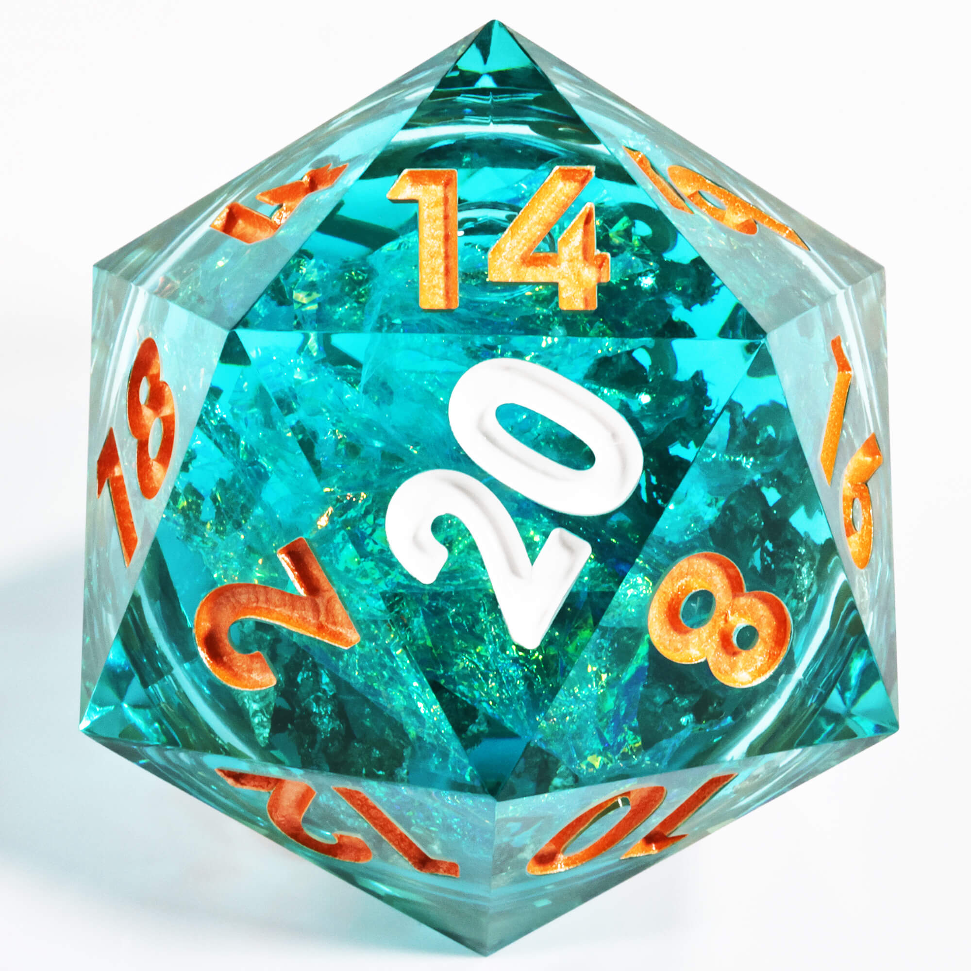 50mm Sharp Edge Polyhedral Green Liquid Core Giant D20 D&D Dice - Dice of Dragons