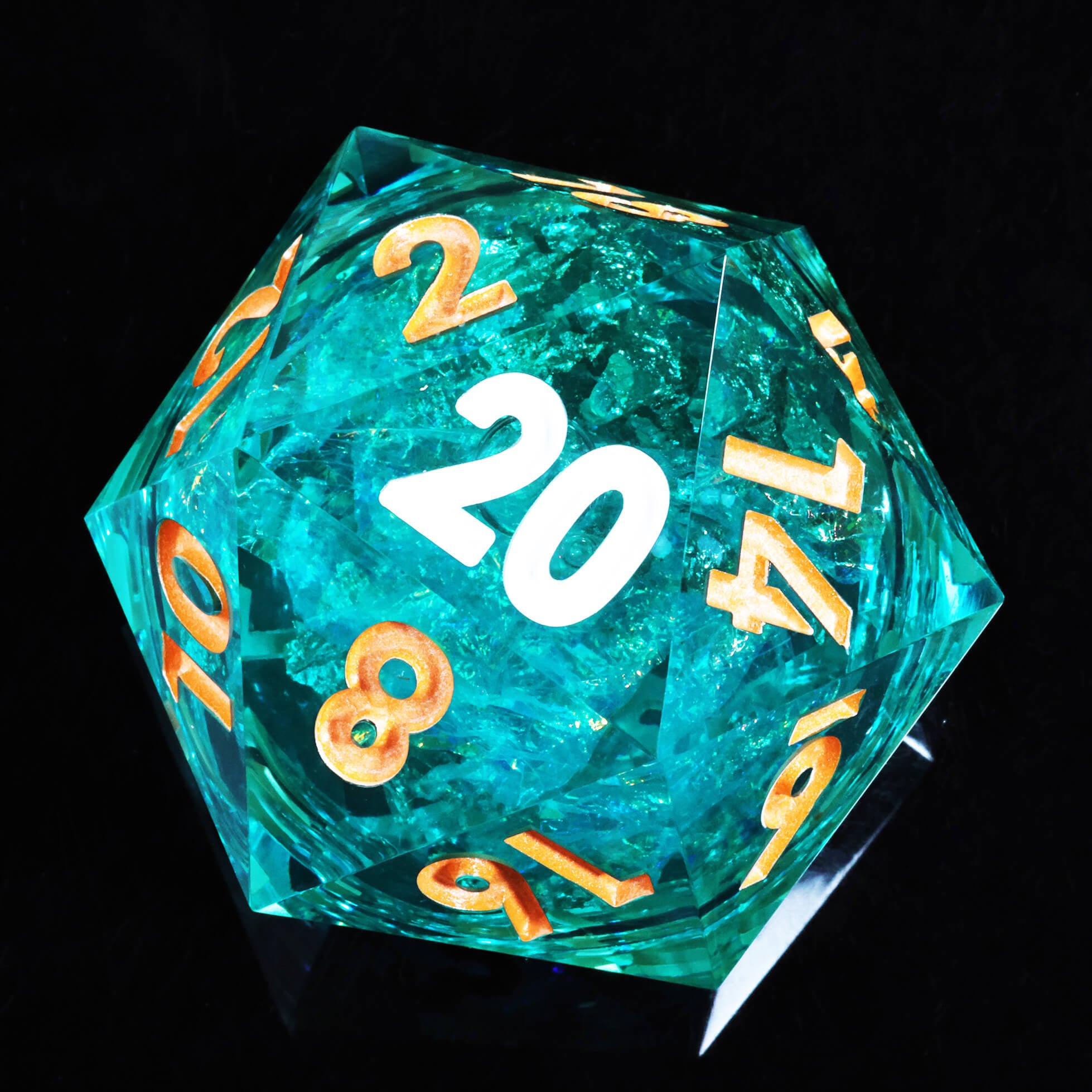 50mm Sharp Edge Polyhedral Green Liquid Core Giant D20 D&D Dice - Dice of Dragons