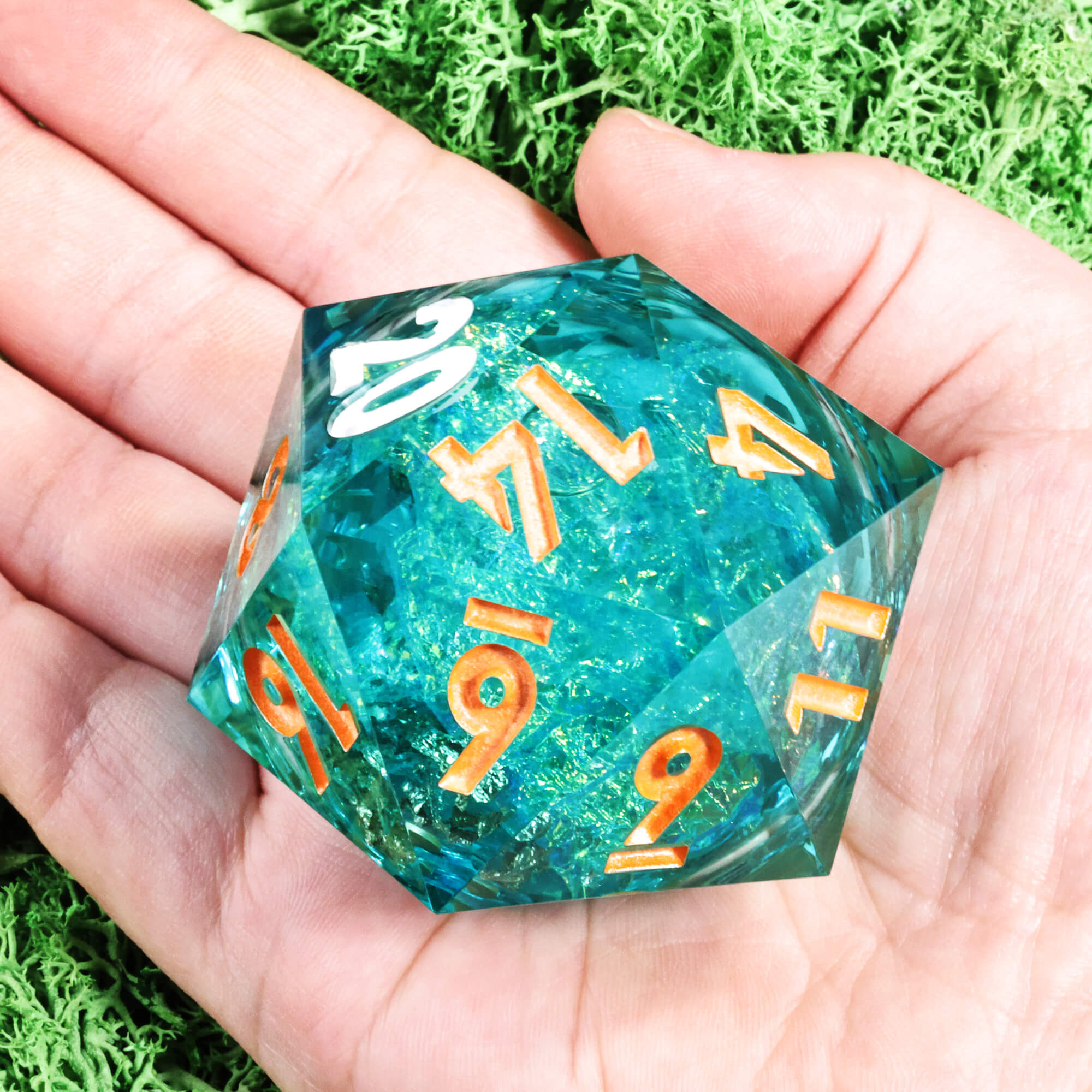 50mm Sharp Edge Polyhedral Green Liquid Core Giant D20 D&D Dice - Dice of Dragons