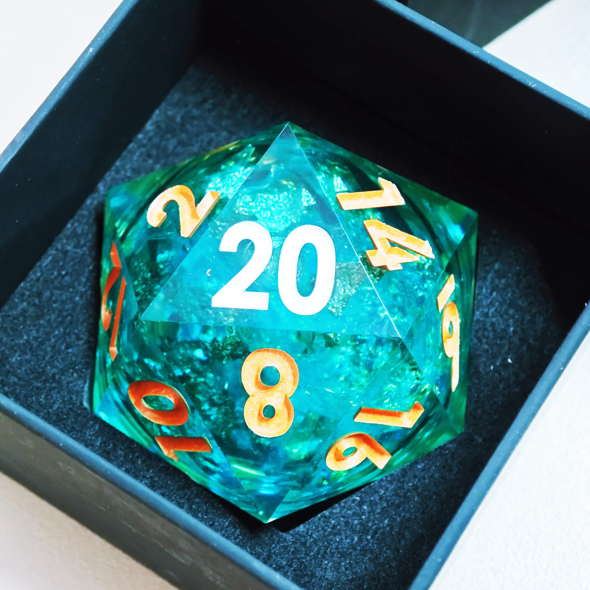 50mm Sharp Edge Polyhedral Green Liquid Core Giant D20 D&D Dice - Dice of Dragons