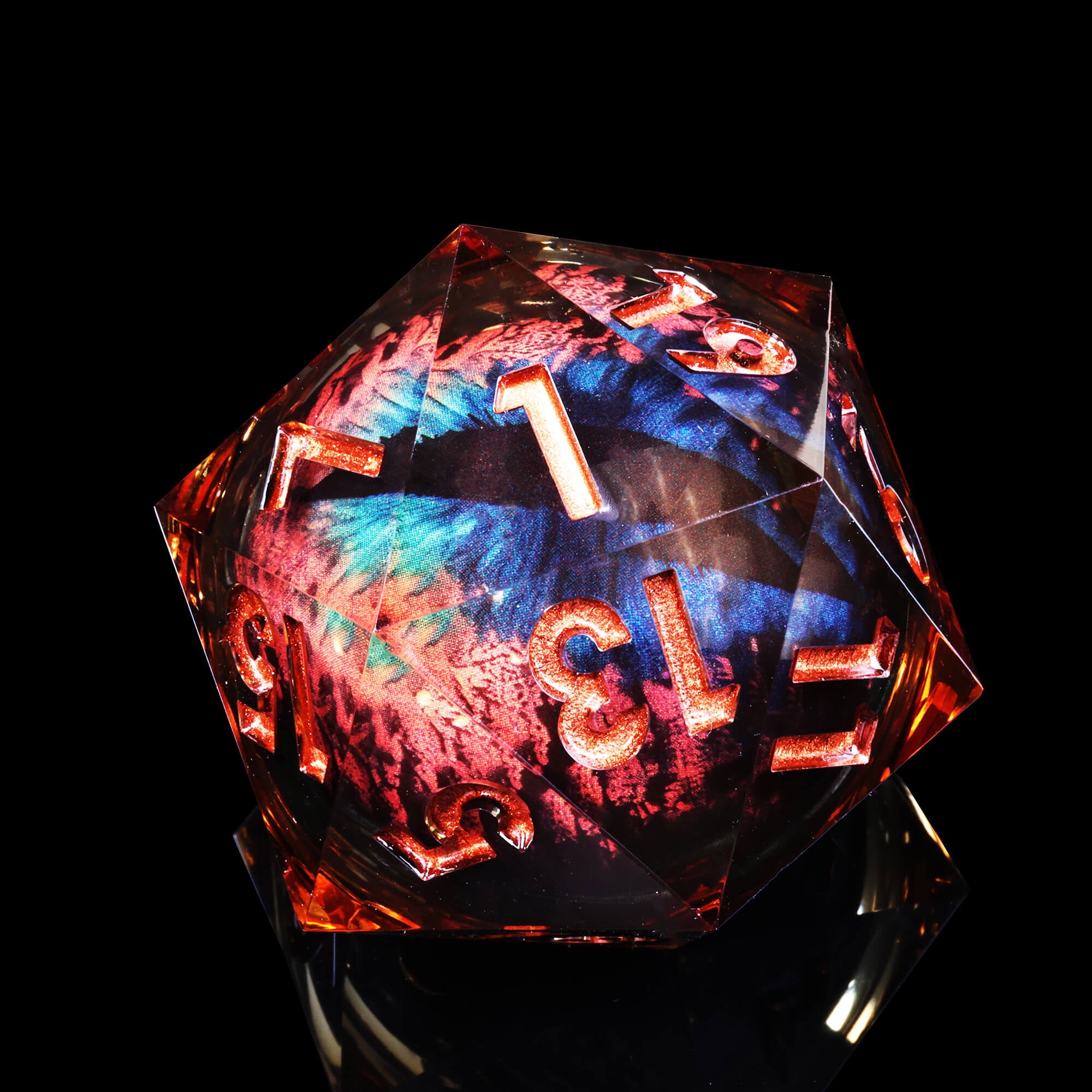 竜眼石 50mm Orange Dragon Eye 20 Sided DnD Dice | Dice of Dragons