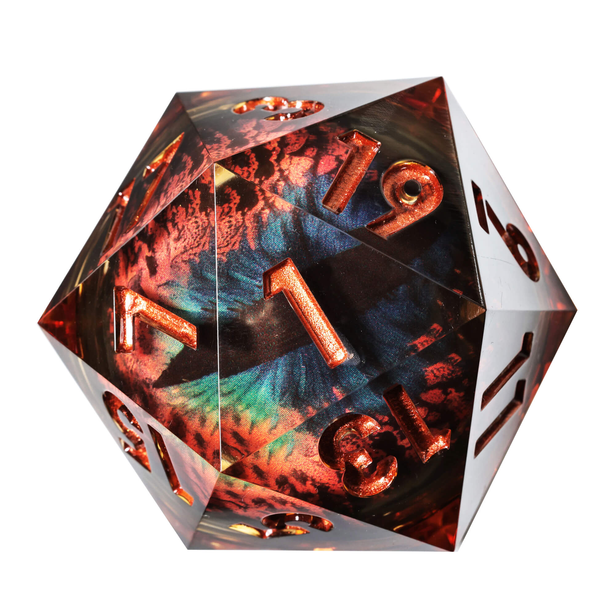 50mm Sharp Edge Polyhedral Orange Dragon Eye 20 Sided DnD Dice