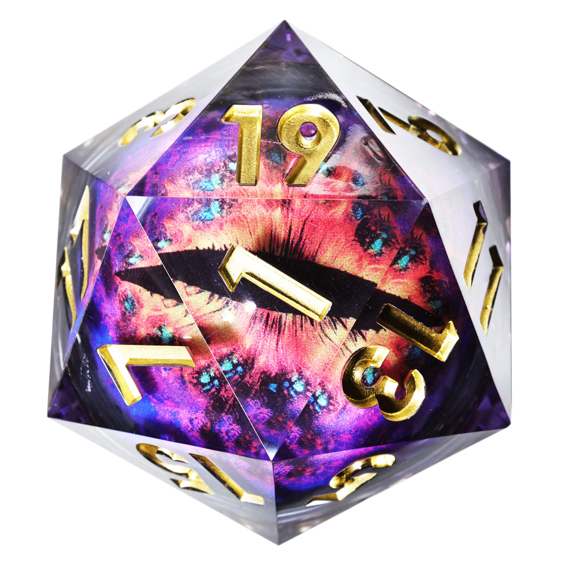 50mm Sharp Edge Polyhedral Purple Dragon Eye Large 20 Sided DnD Dice - Dice of Dragons