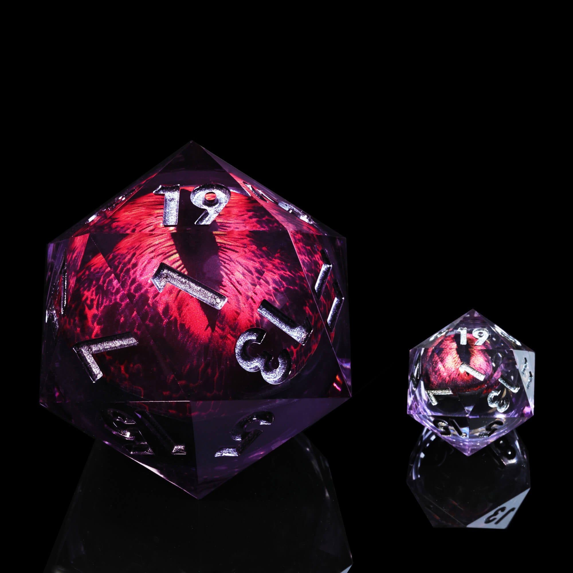 50mm Sharp Edge Polyhedral Red Dragon Eye D&D D20 Dice - Dice of Dragons