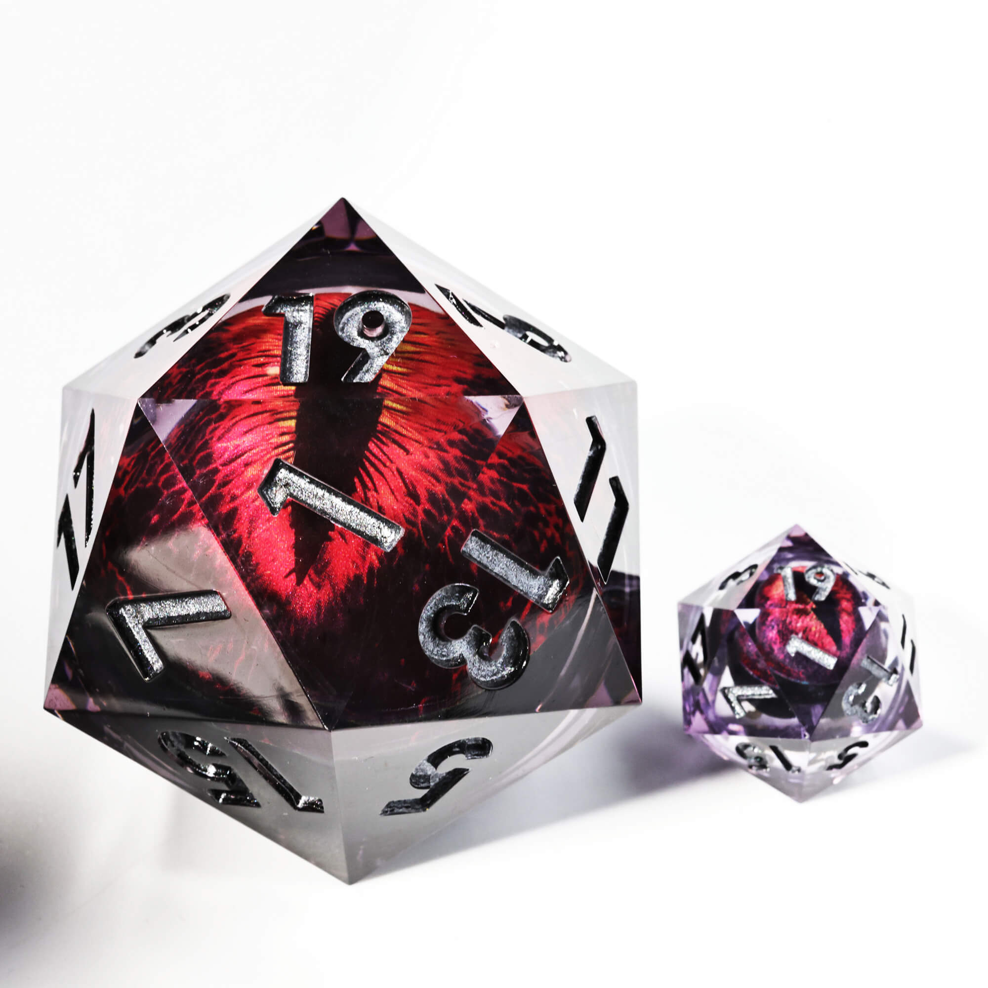 50mm Sharp Edge Polyhedral Red Dragon Eye D&D D20 Dice - Dice of Dragons