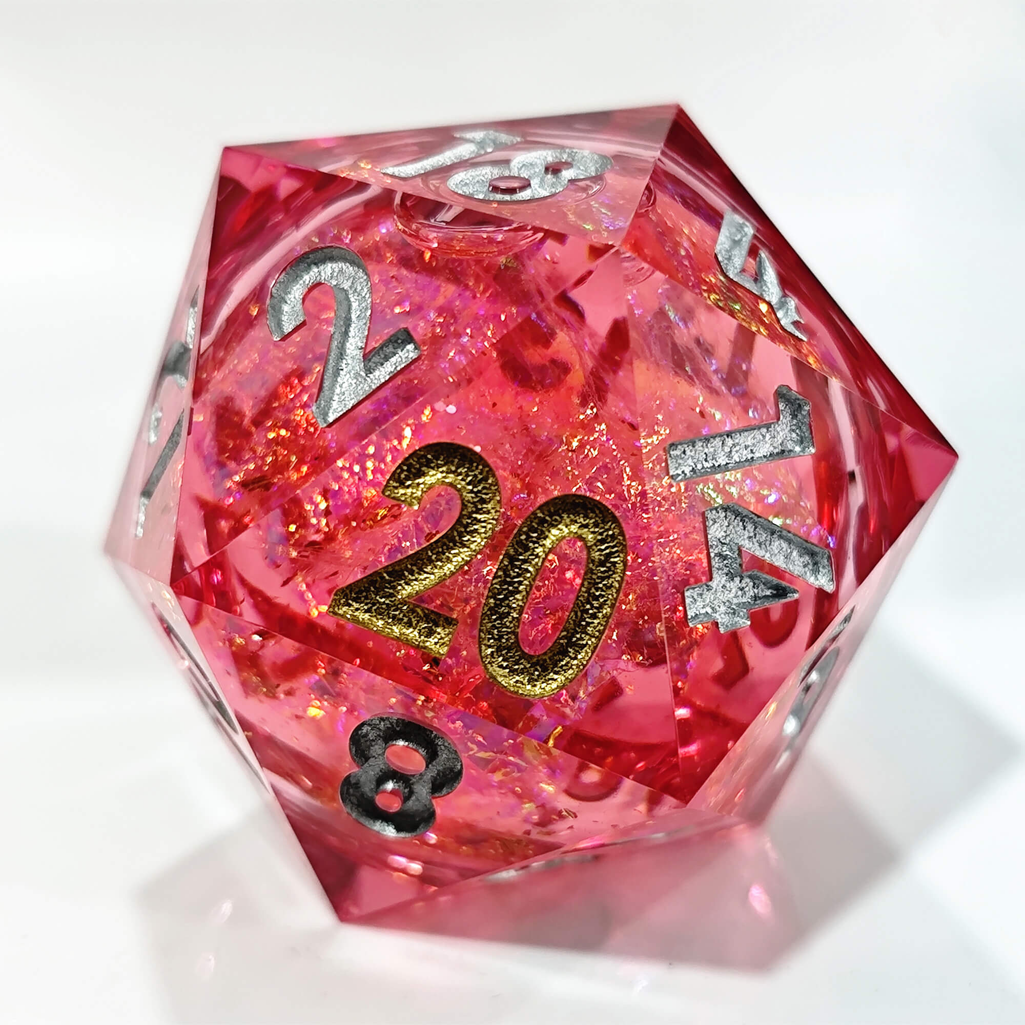 50mm Sharp Edge Polyhedral Red Liquid Core D20 DnD Dice