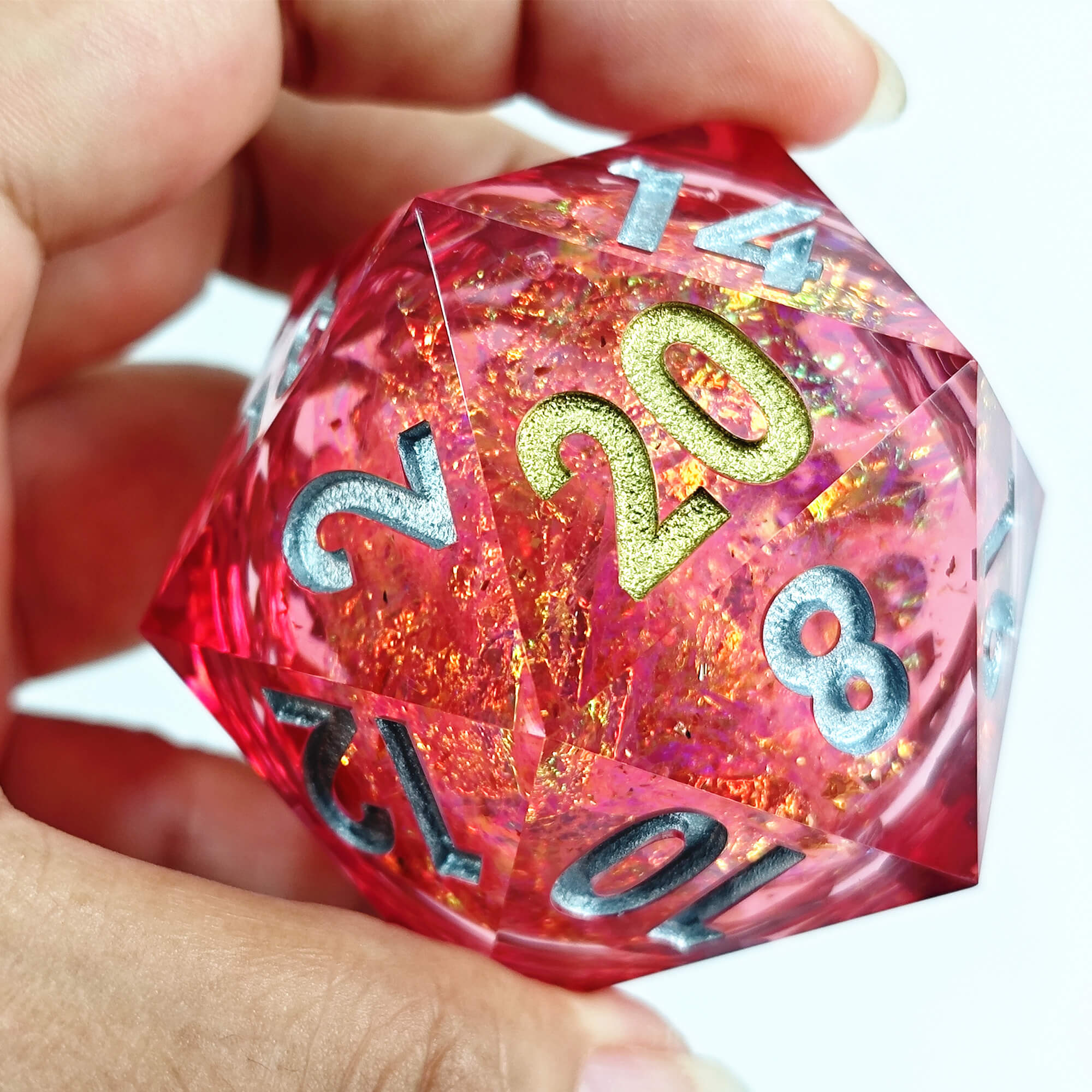 50mm Sharp Edge Polyhedral Red Liquid Core D20 DnD Dice - Dice of Dragons