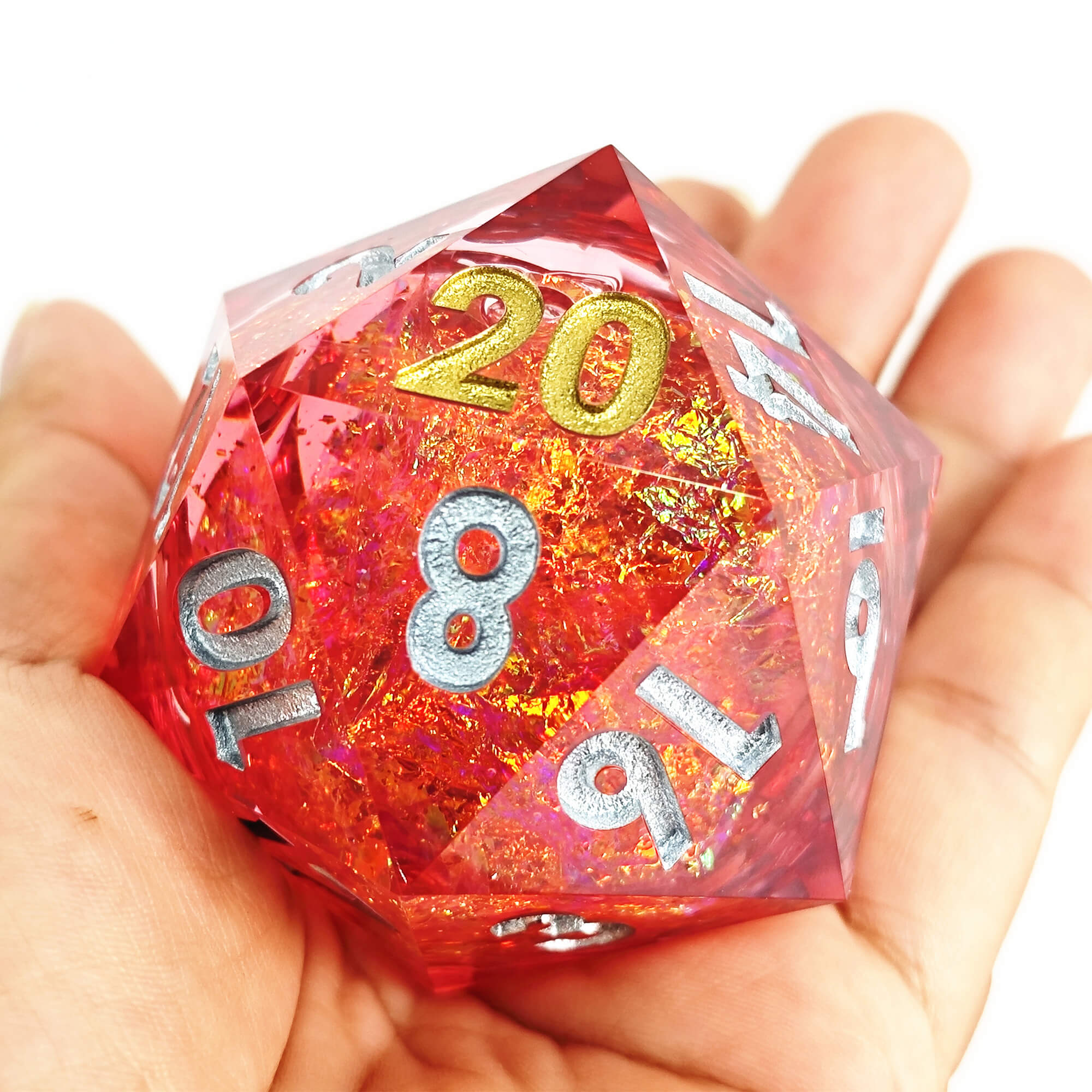 50mm Sharp Edge Polyhedral Red Liquid Core D20 DnD Dice - Dice of Dragons