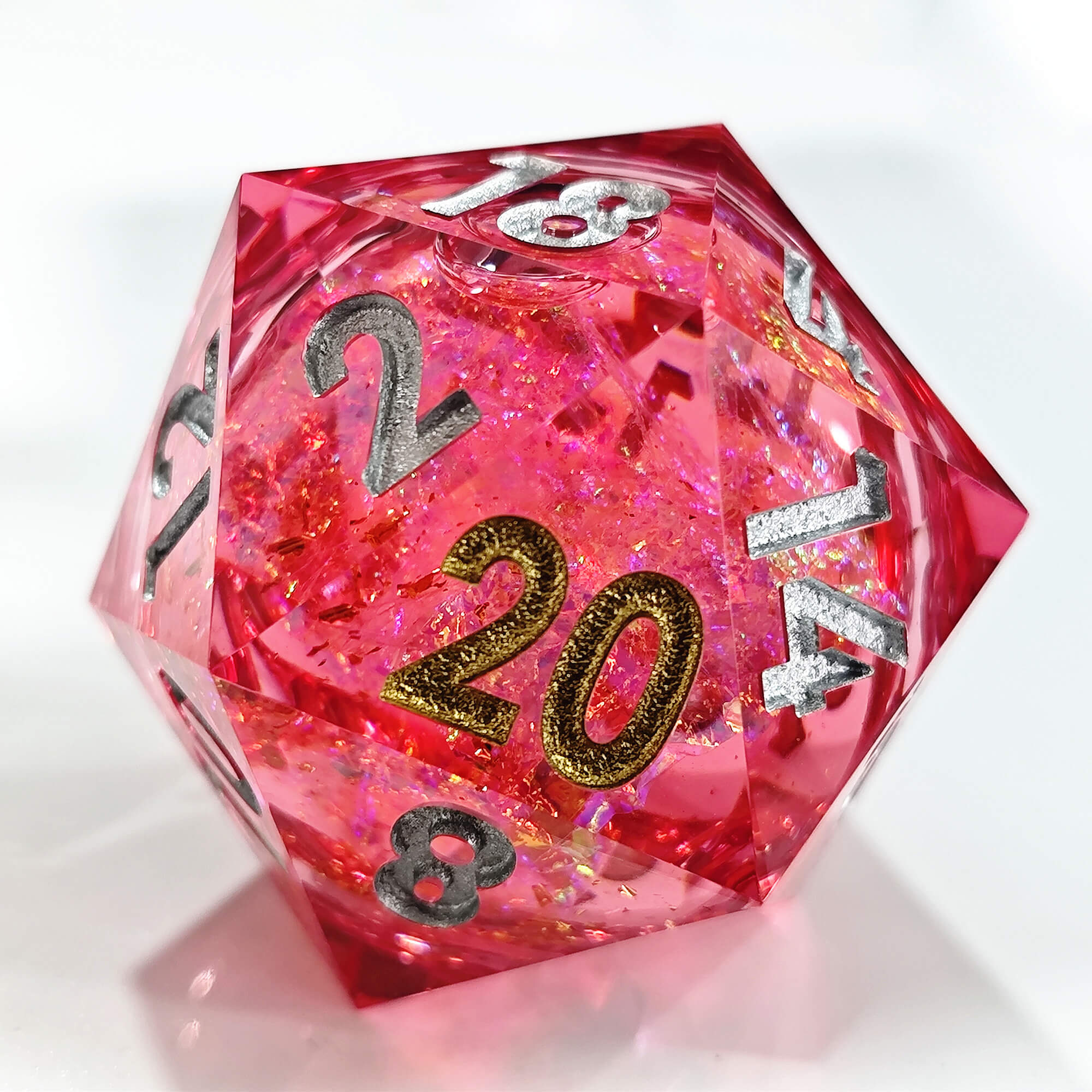 50mm Sharp Edge Polyhedral Red Liquid Core D20 DnD Dice - Dice of Dragons