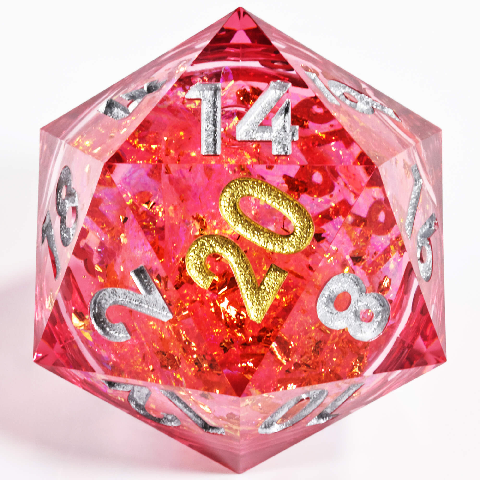 50mm Sharp Edge Polyhedral Red Liquid Core Giant D20 DnD Dice - Dice of Dragons