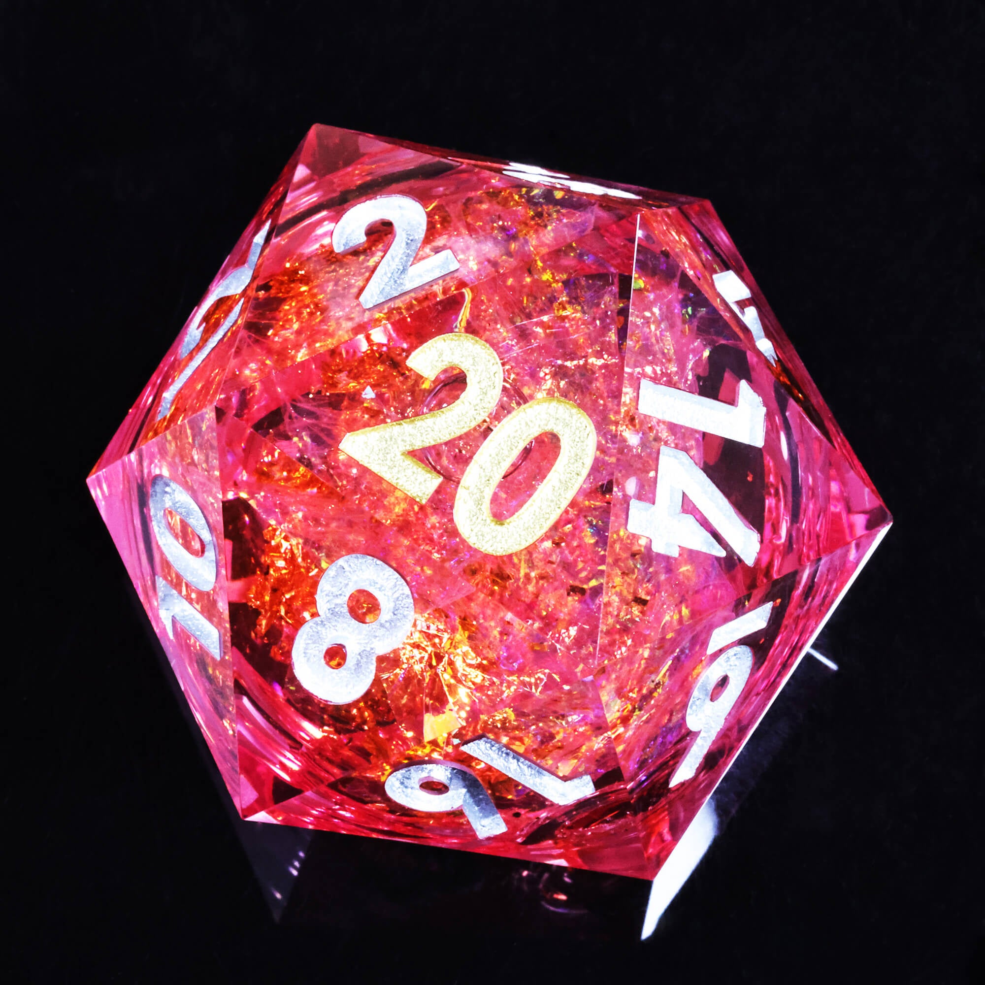 50mm Sharp Edge Polyhedral Red Liquid Core Giant D20 DnD Dice - Dice of Dragons