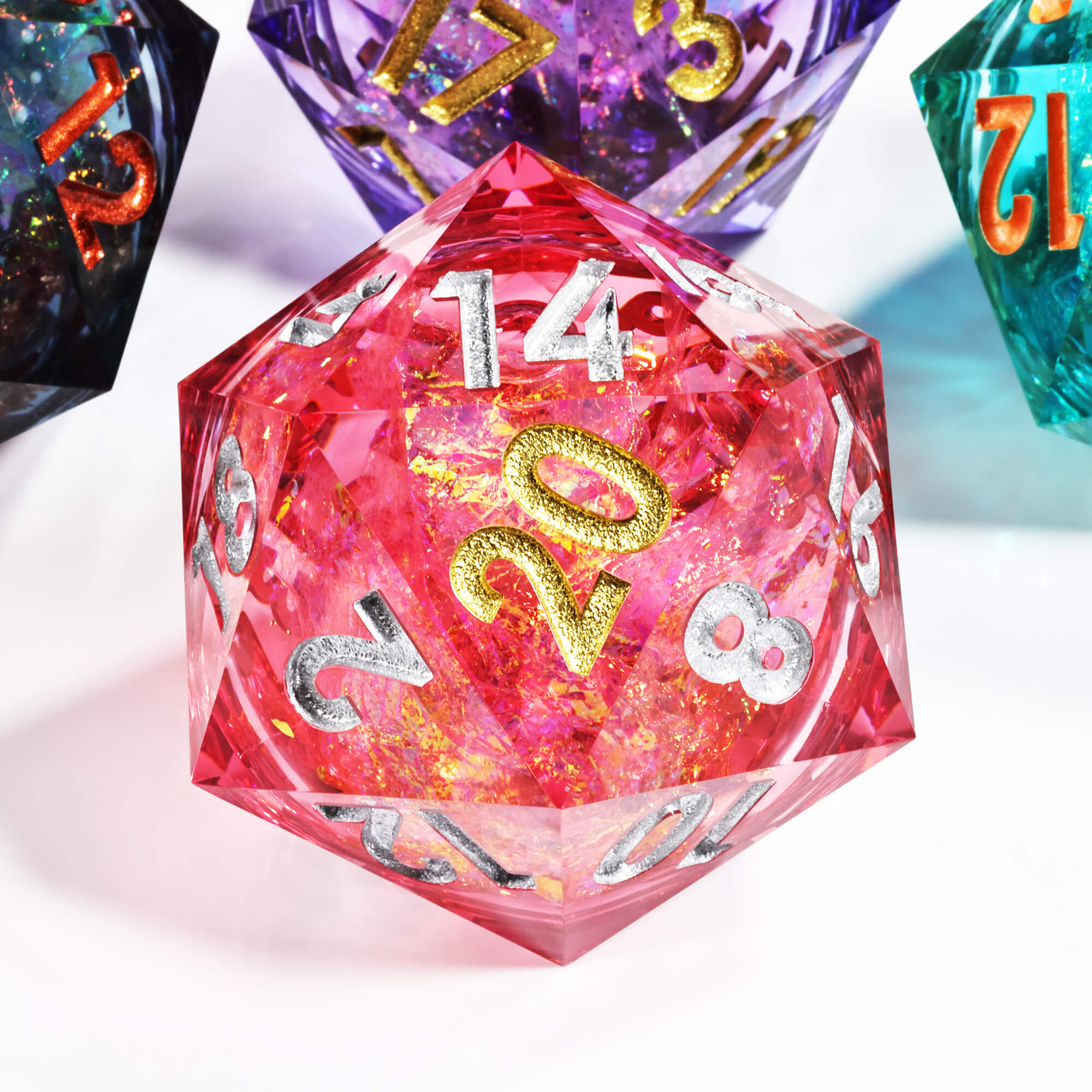 50mm Sharp Edge Polyhedral Red Liquid Core Giant D20 DnD Dice - Dice of Dragons