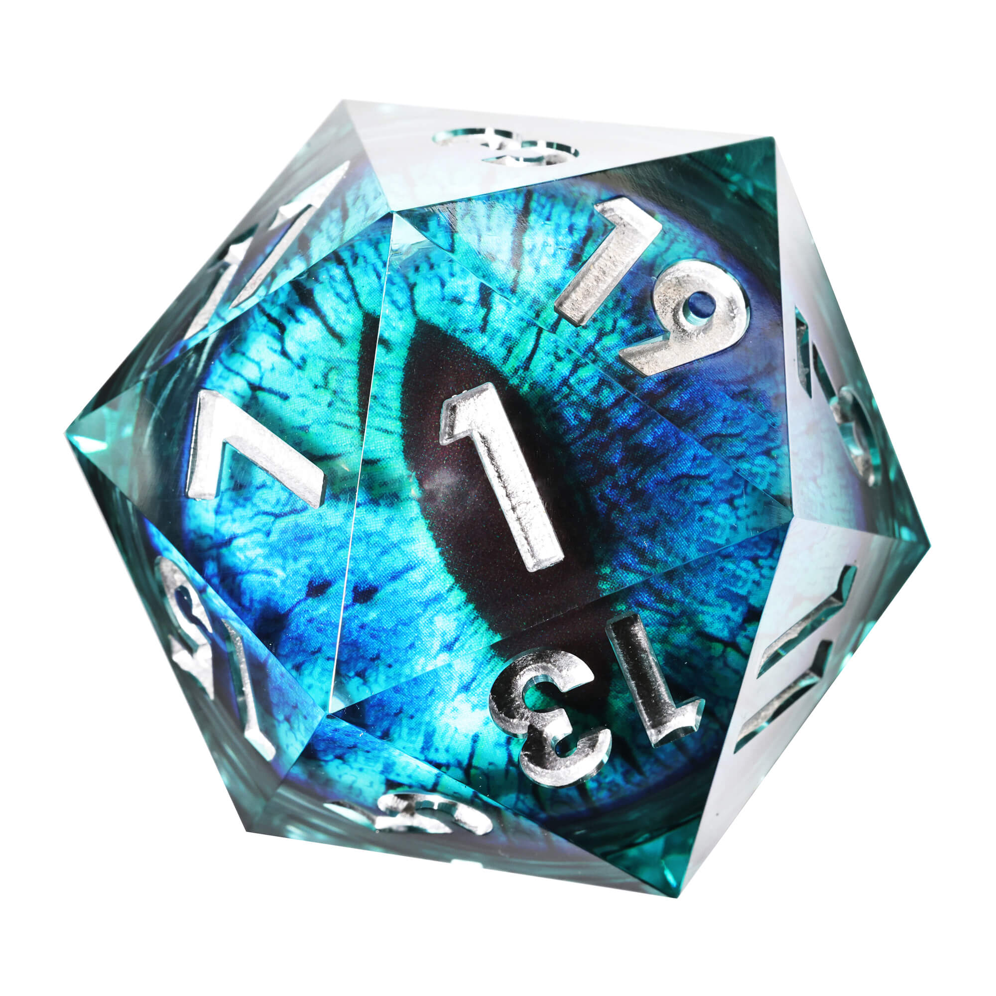 50mm Sharp Edge Polyhedral Sky Blue Dragon Eye 20 Sided D&D Dice