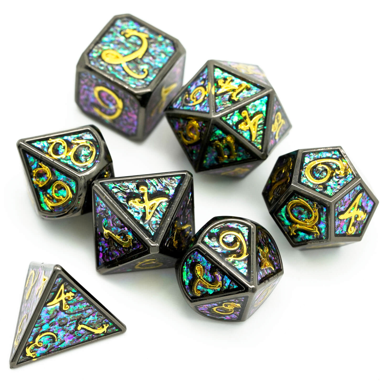 7 Clouds Dragon Polyhedral Metal Dice Set D&D Black Gold - Dice of Dragons