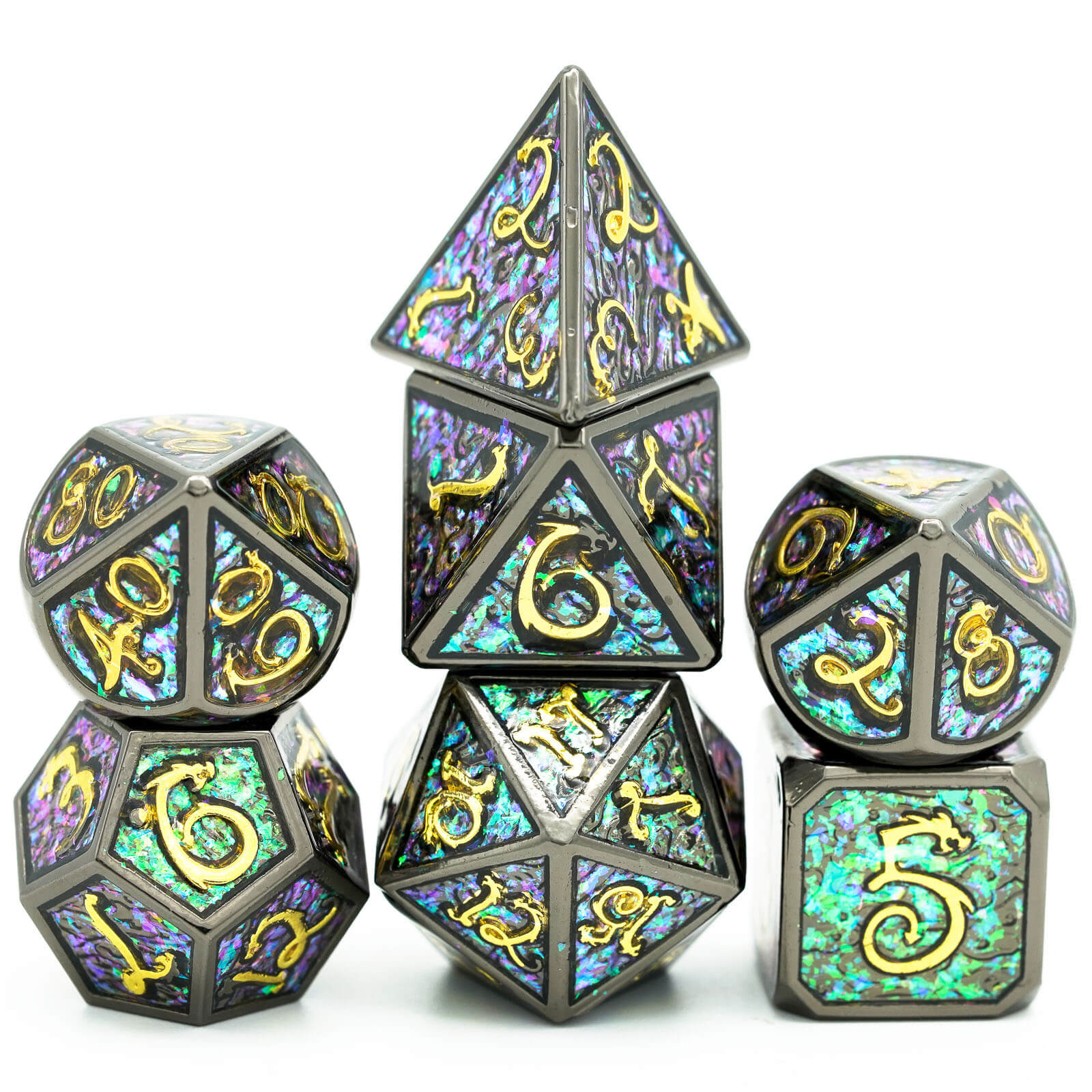 7 Clouds Dragon Polyhedral Metal Dice Set D&D Black Gold - Dice of Dragons