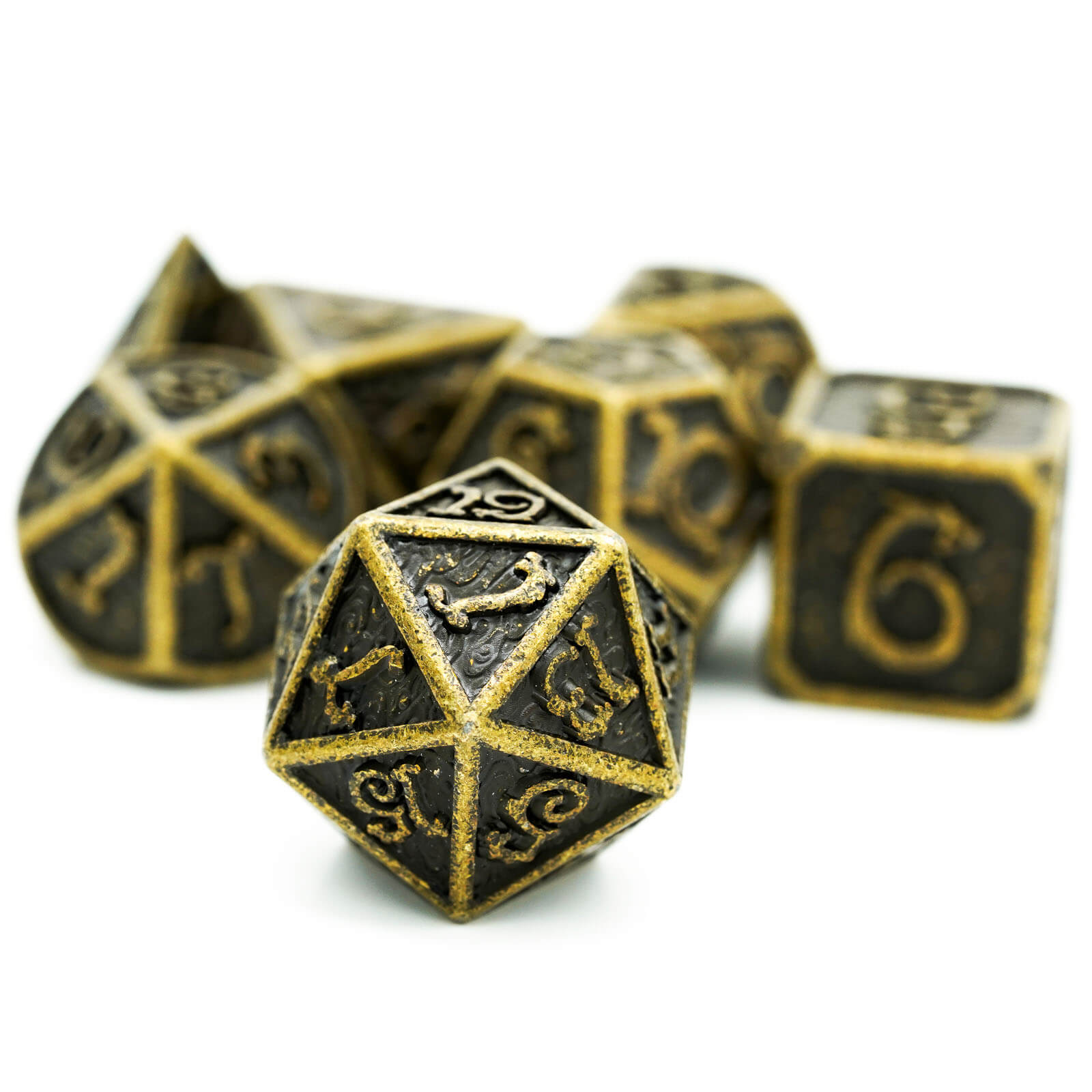 7 Clouds Dragon Polyhedral Metal DnD Dice Set Bronze - Dice of Dragons