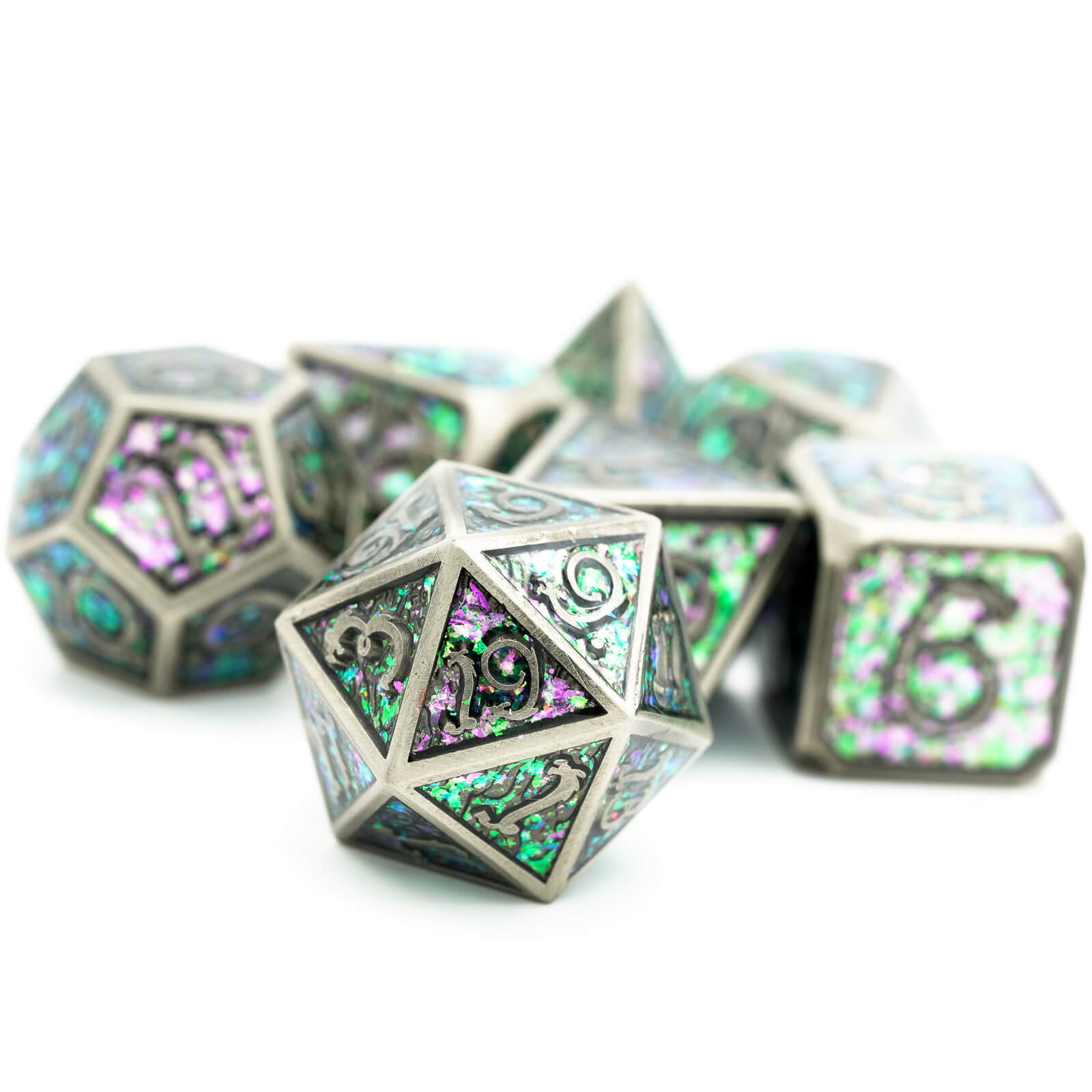 7 Clouds Dragon Polyhedral Metal D&D Dice Sets Nickel - Dice of Dragons