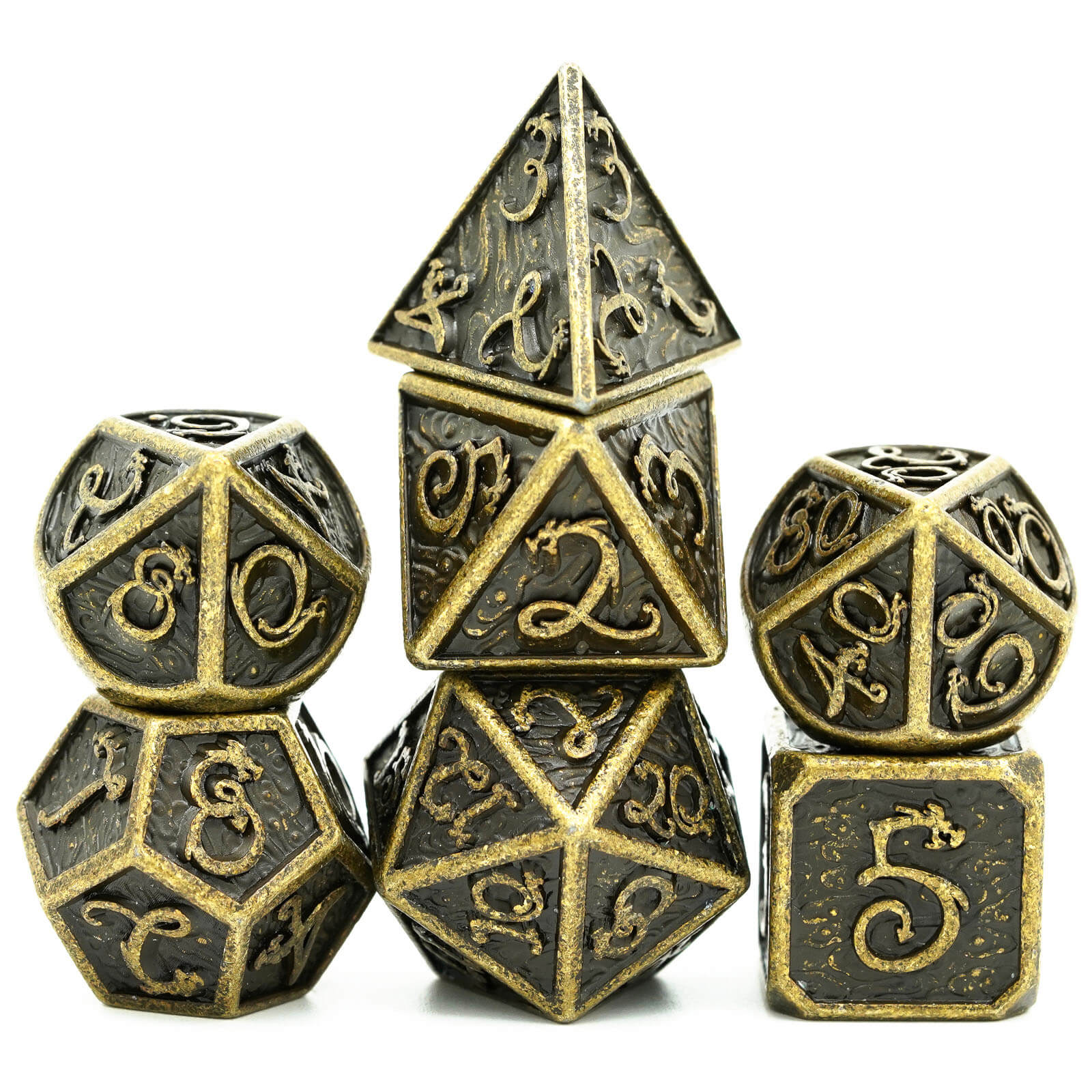 7 Clouds Dragon Polyhedral Metal DnD Dice Set Bronze - Dice of Dragons