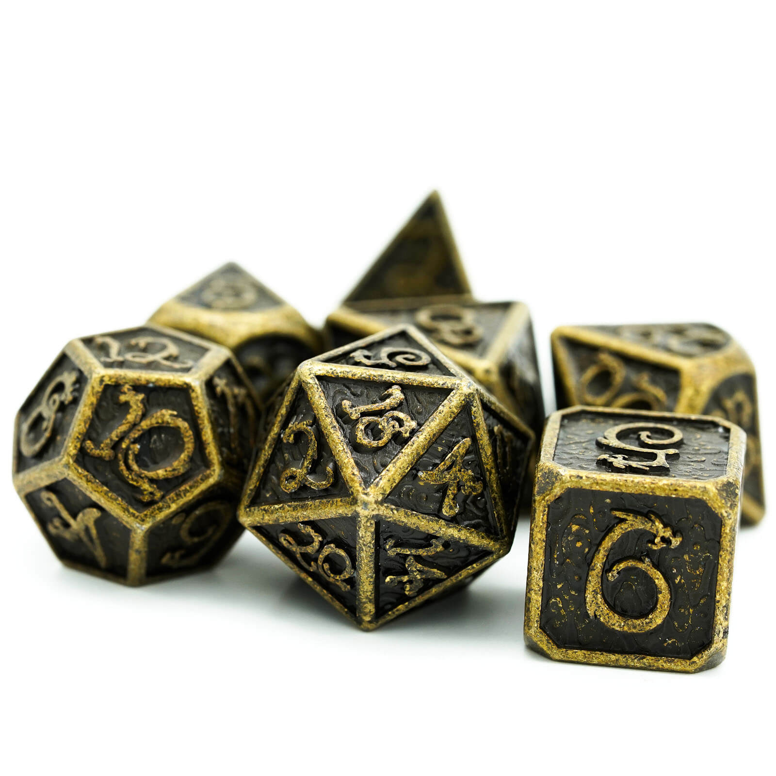 7 Clouds Dragon Polyhedral Metal DnD Dice Set Bronze - Dice of Dragons