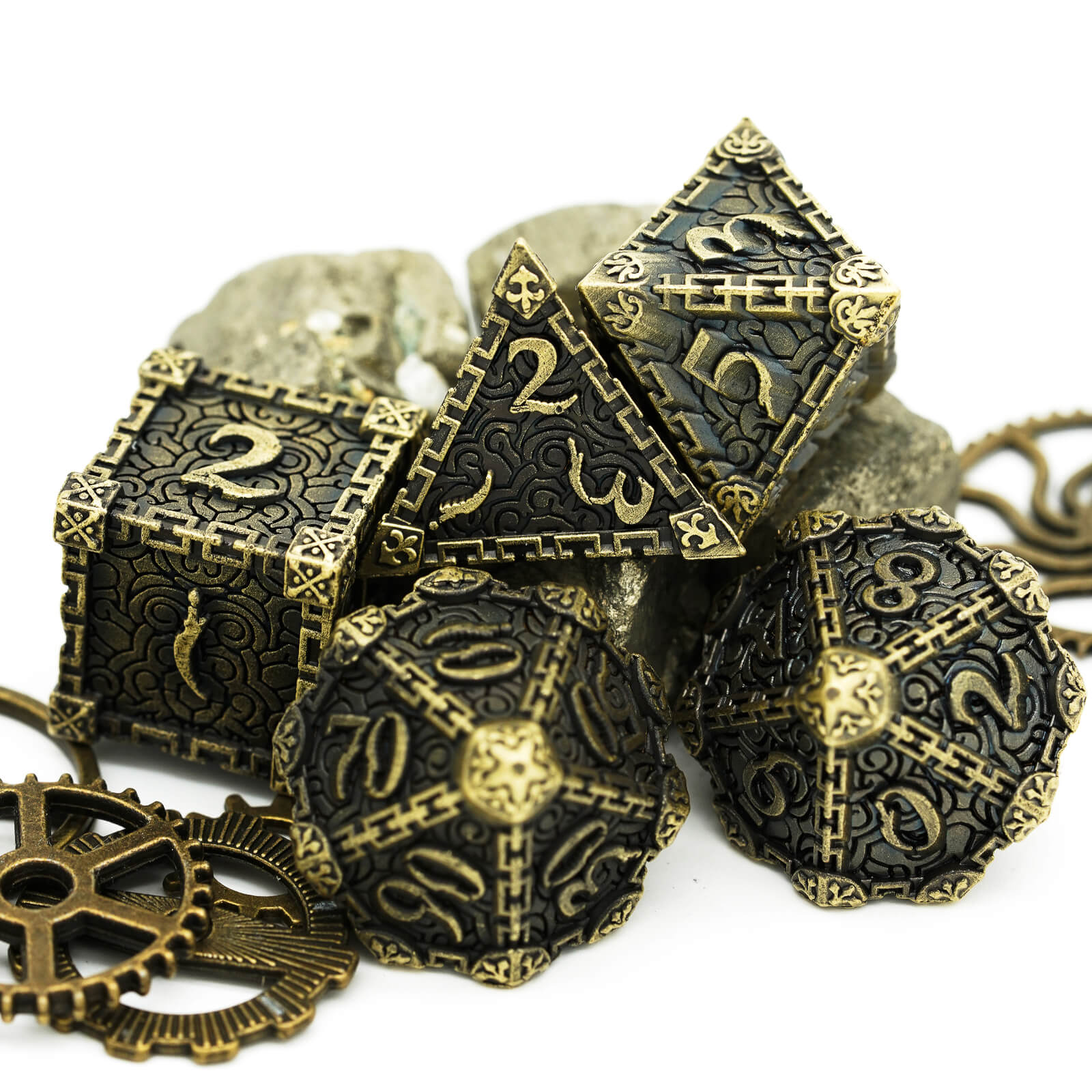 7 Dagger Polyhedral Metal Dice Set D&D Bronze - Dice of Dragons