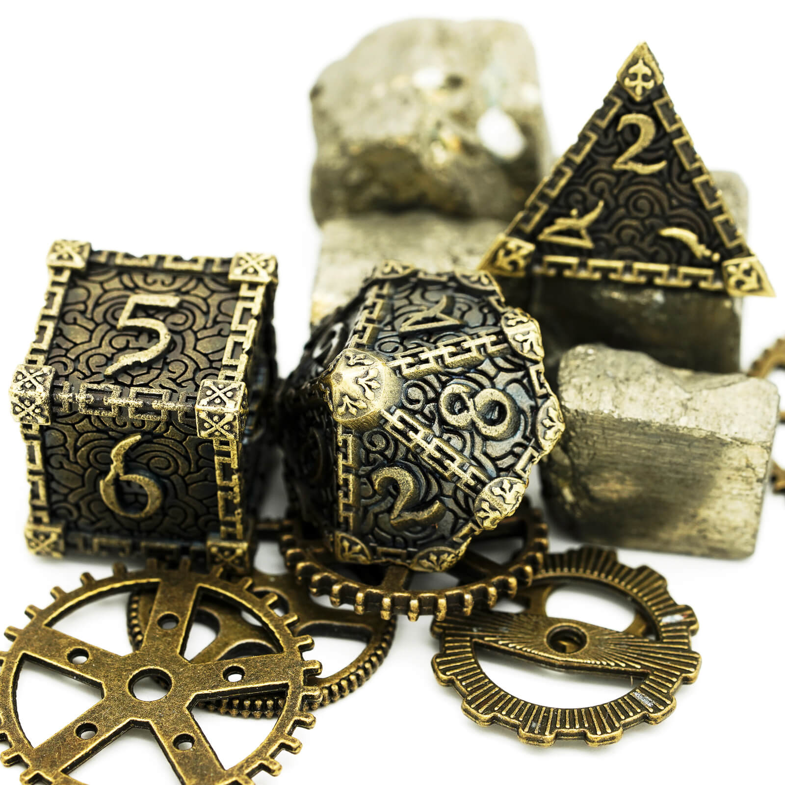 7 Dagger Polyhedral Metal Dice Set D&D Bronze - Dice of Dragons