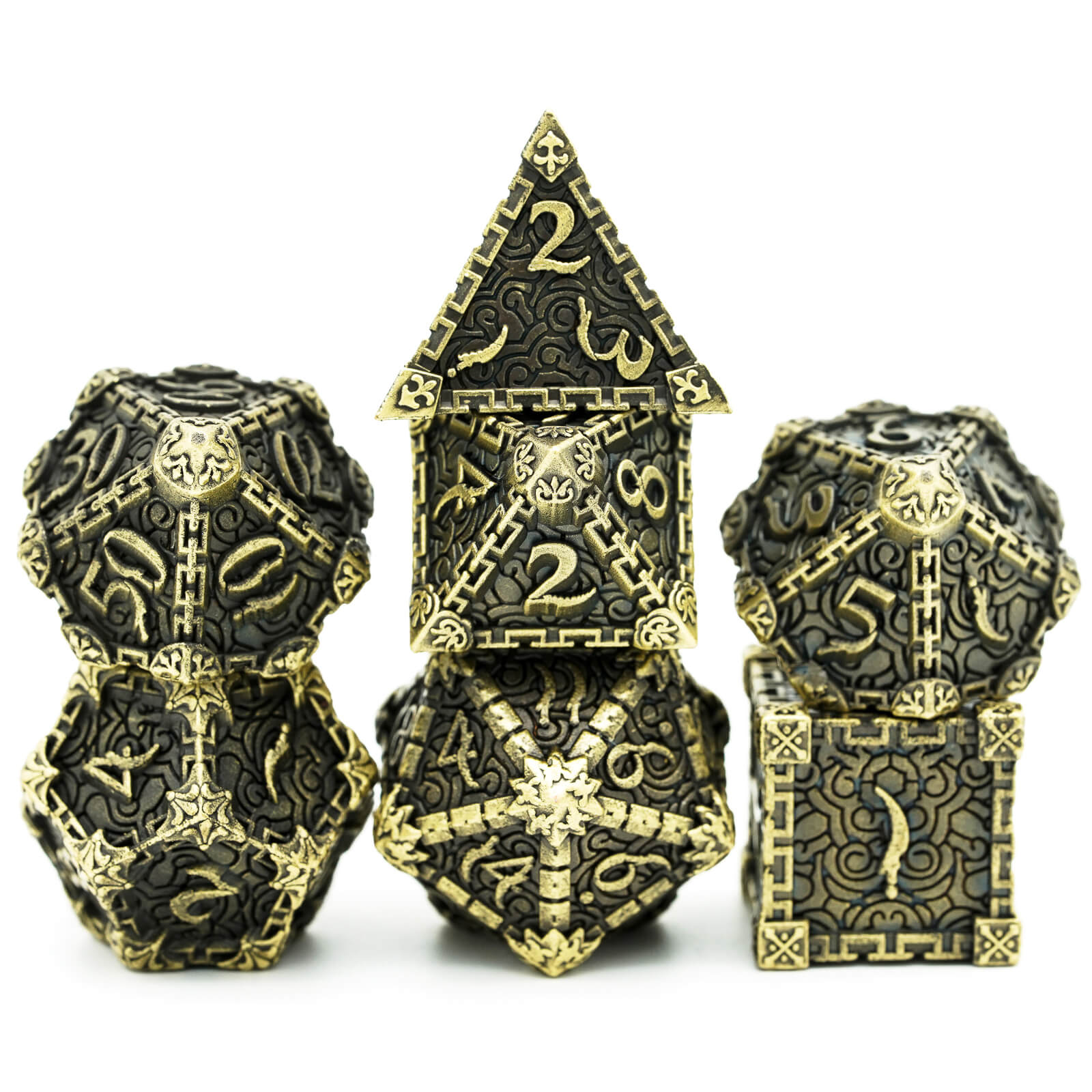 7 Dagger Polyhedral Metal Dice Set D&D Bronze - Dice of Dragons