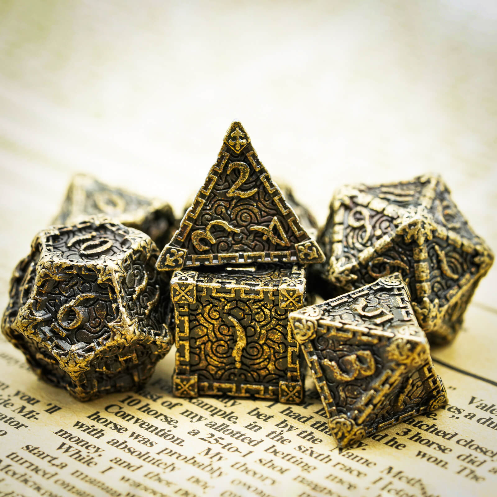 7 Dagger Polyhedral Metal DnD Dice Set Bronze - Dice of Dragons