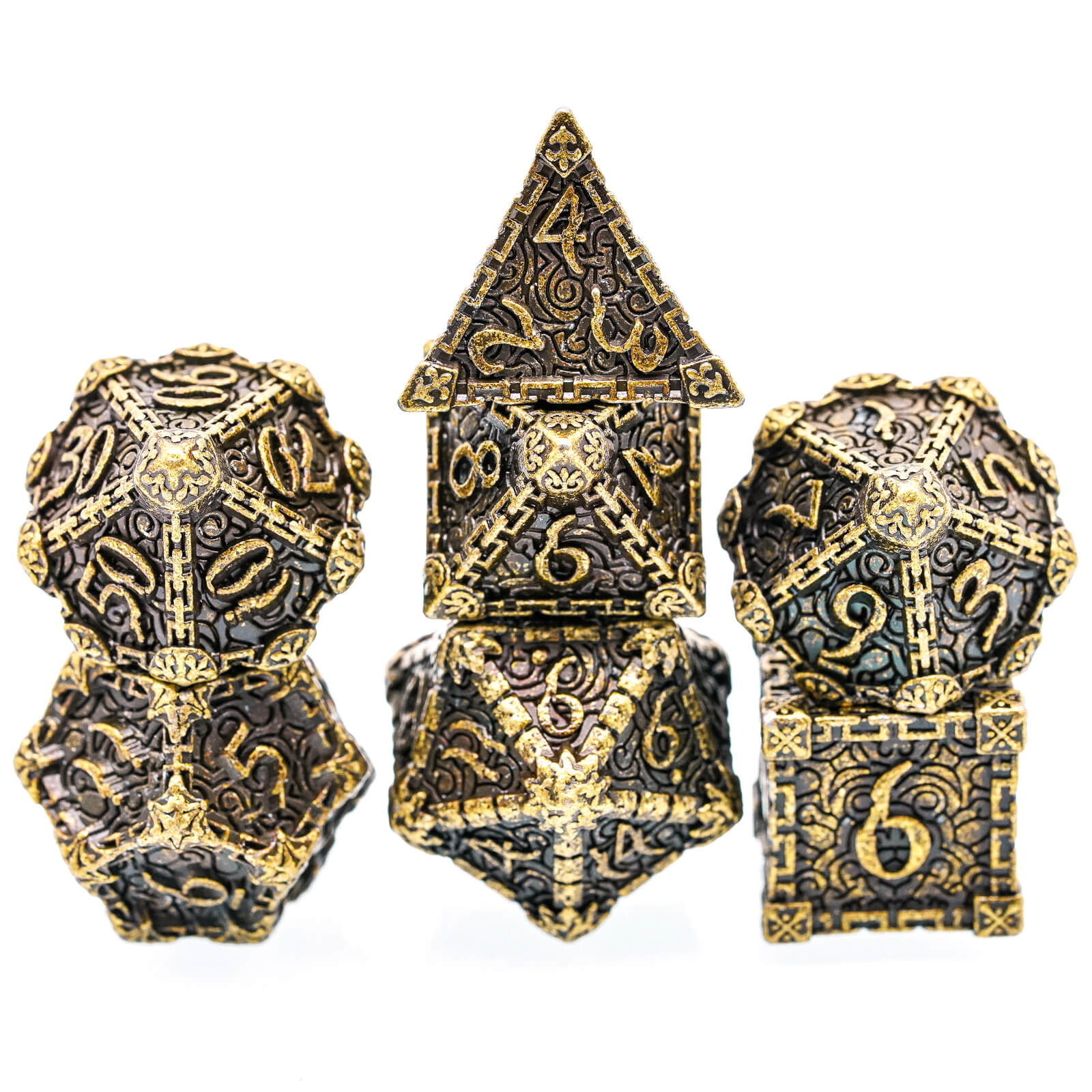 7 Dagger Polyhedral Metal DnD Dice Set Bronze - Dice of Dragons