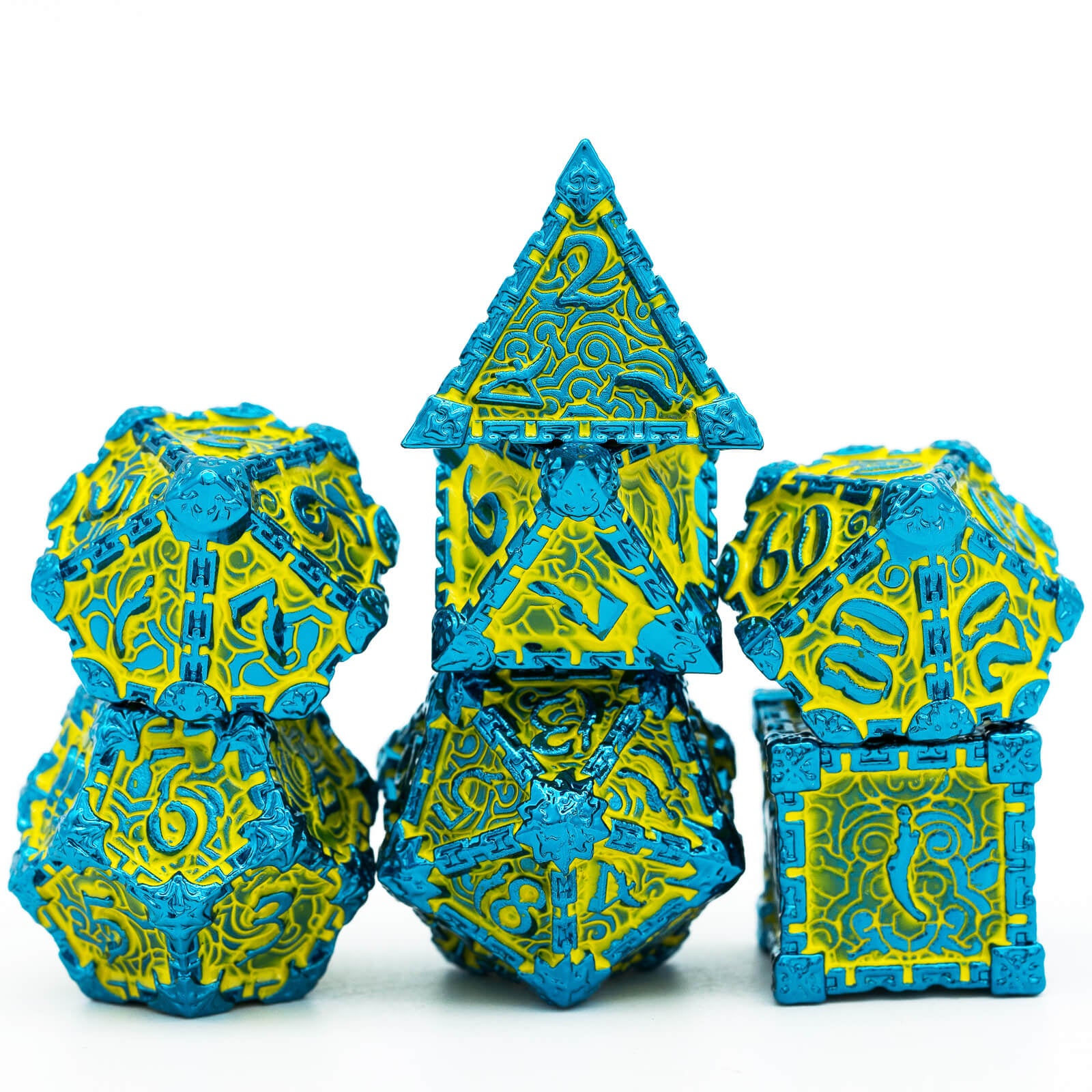 7 Dagger Polyhedral Metal D&D Dice Sets Green Yellow - Dice of Dragons