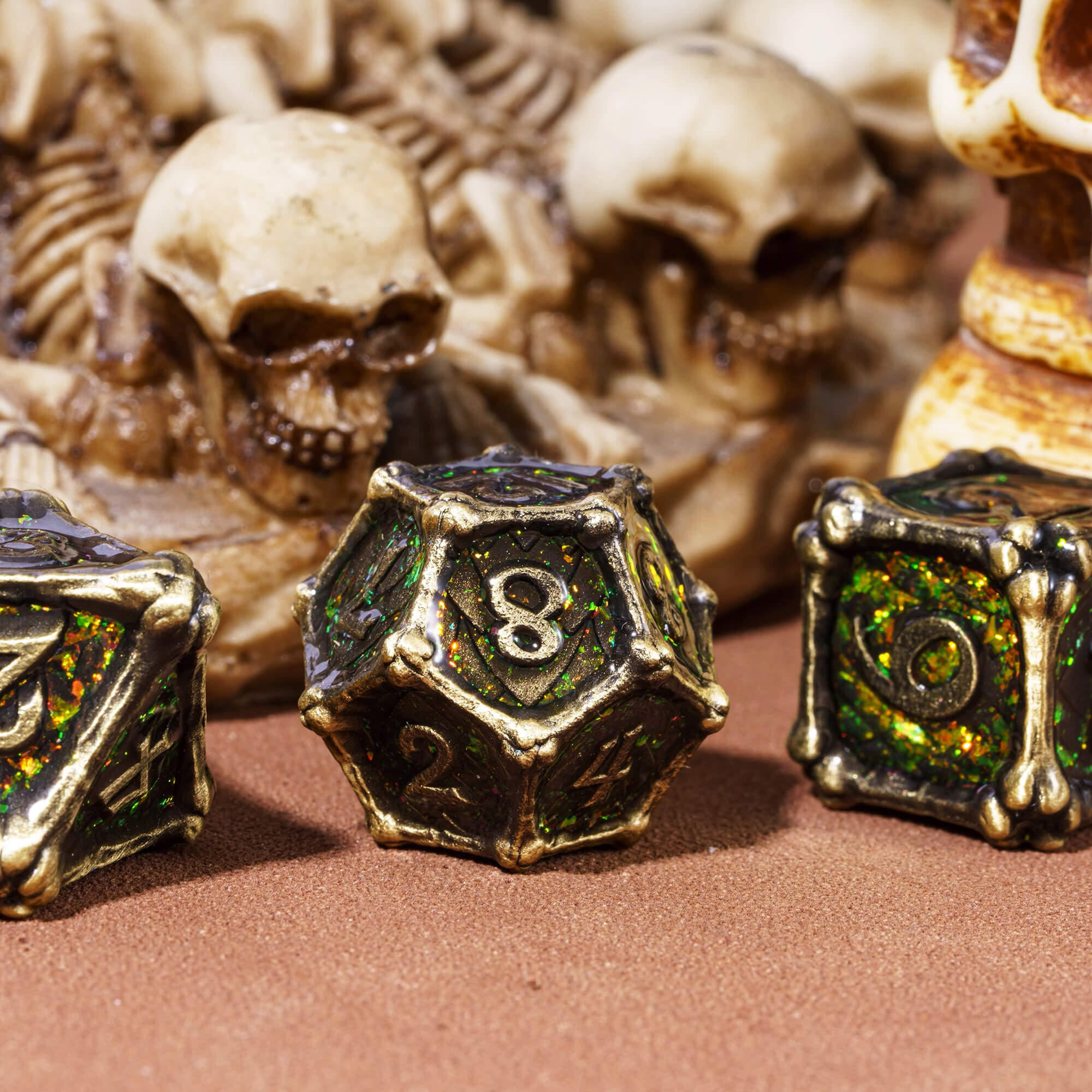 7 Dragon Bones Polyhedral Metal D And D Dice Set Bronze - Dice of Dragons