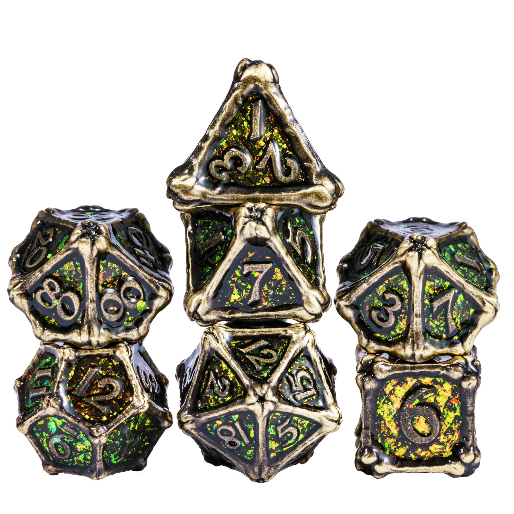 7 Dragon Bones Polyhedral Metal D And D Dice Set Bronze - Dice of Dragons