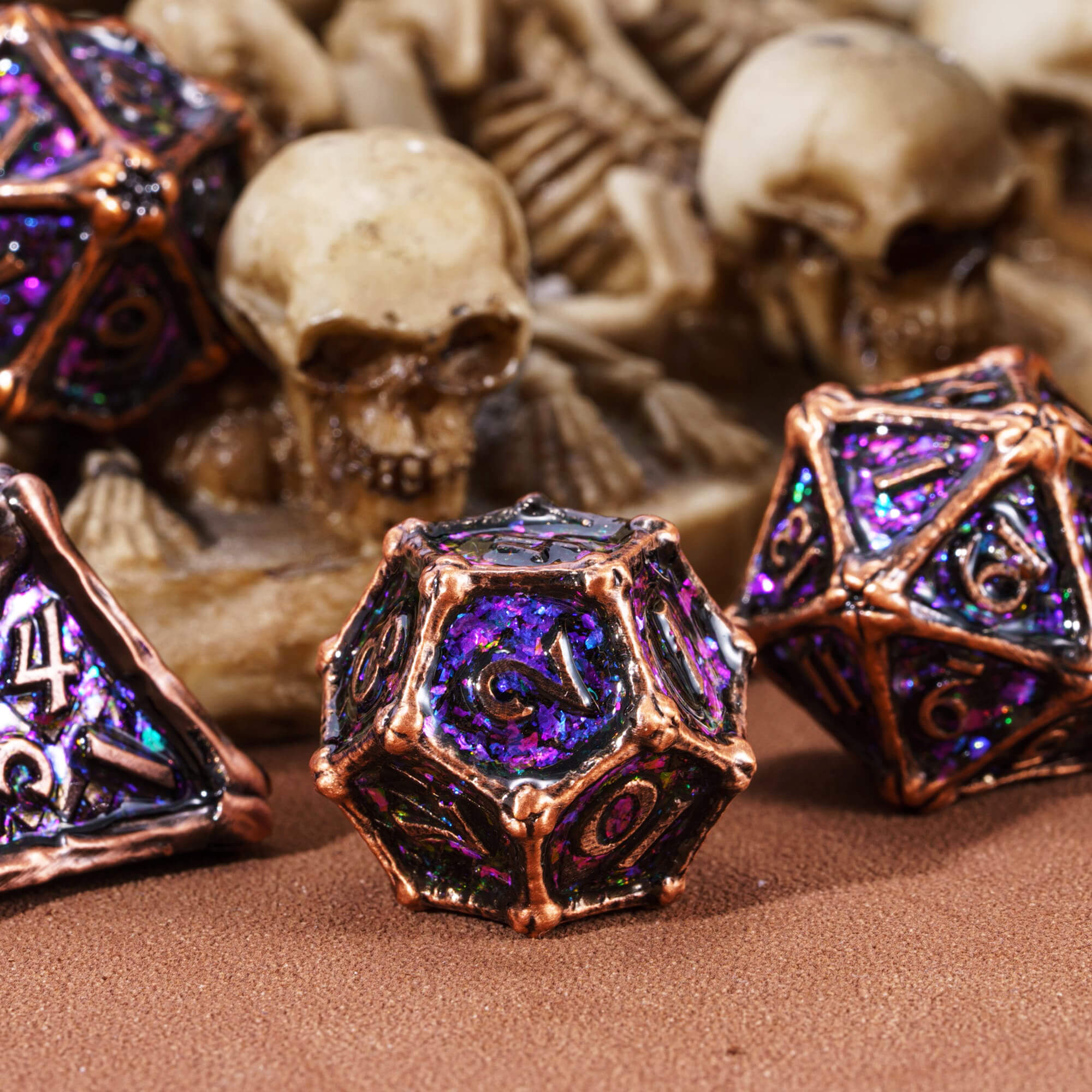 7 Dragon Bones Polyhedral Metal Dice Sets DD Red Copper - Dice of Dragons