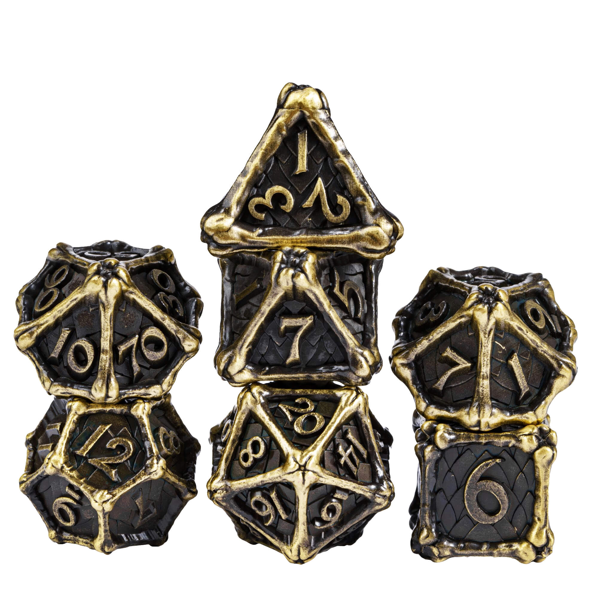 7 Dragon Bones Polyhedral Metal Dice Set D&D Bronze - Dice of Dragons