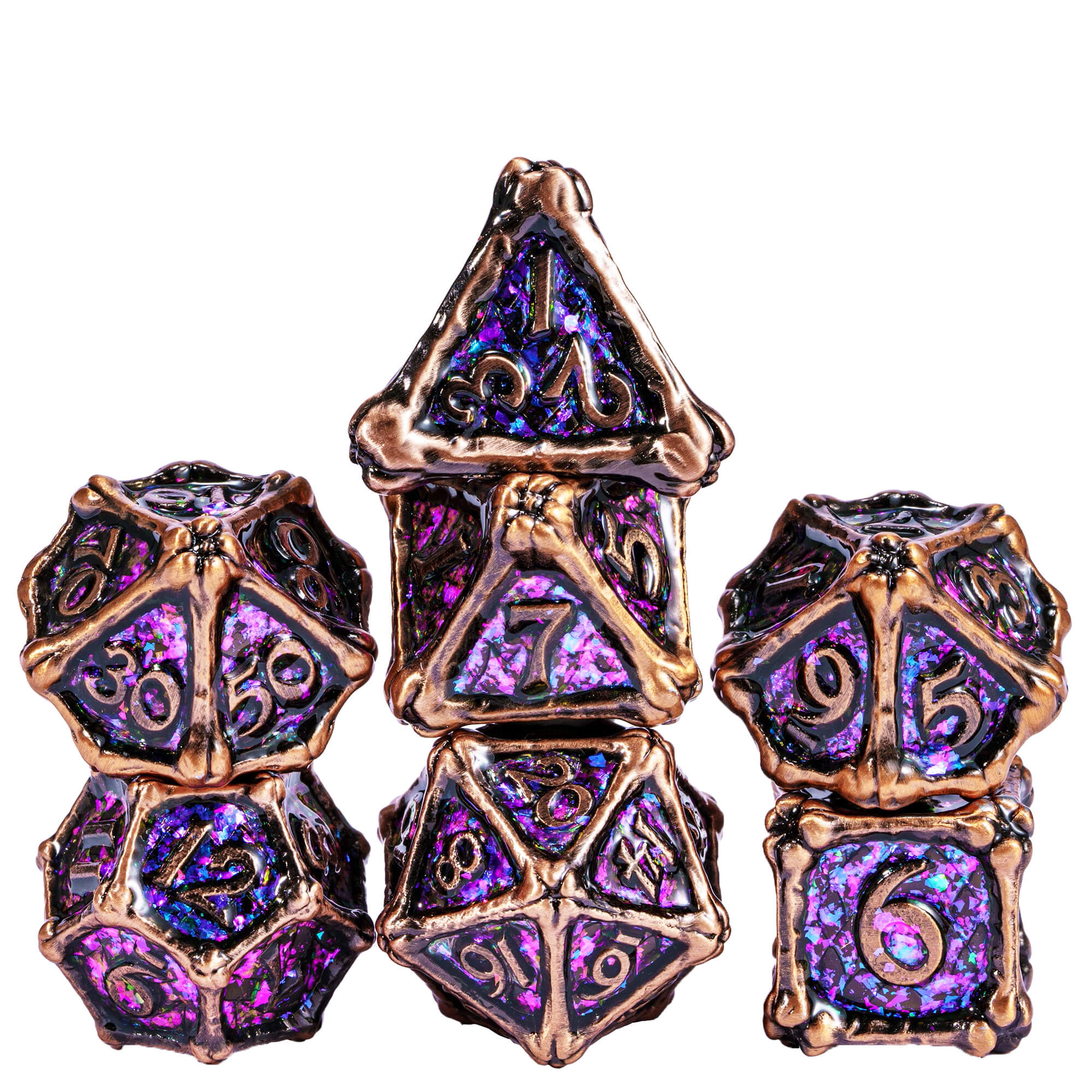 7 Dragon Bones Polyhedral Metal Dice Sets DD Red Copper - Dice of Dragons