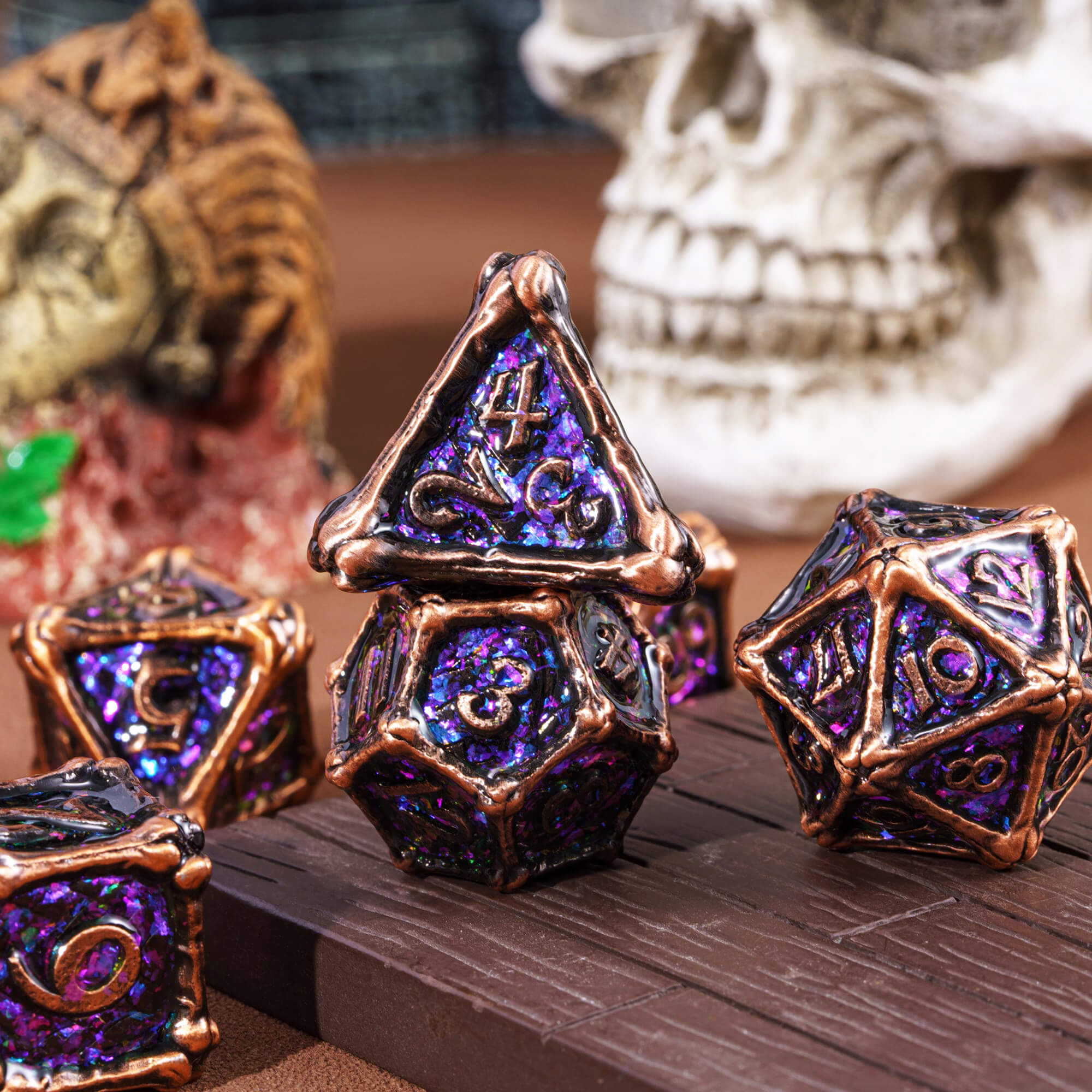 7 Dragon Bones Polyhedral Metal Dice Sets DD Red Copper - Dice of Dragons