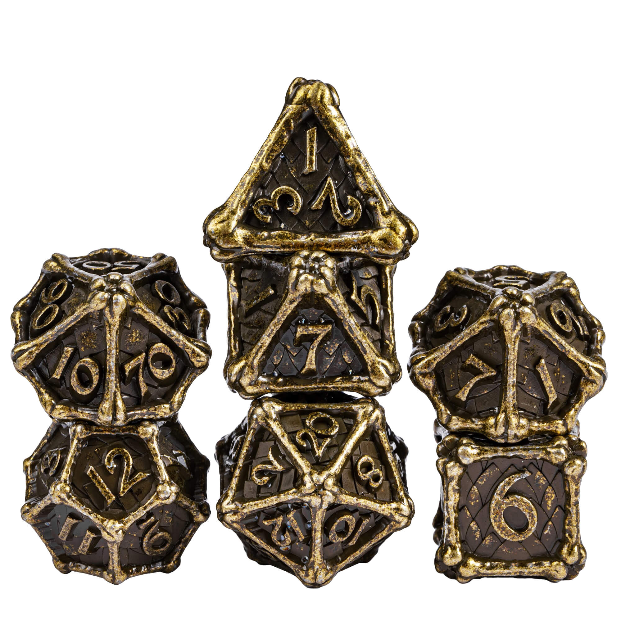 7 Dragon Bones Polyhedral Metal DnD Dice Set Bronze - Dice of Dragons