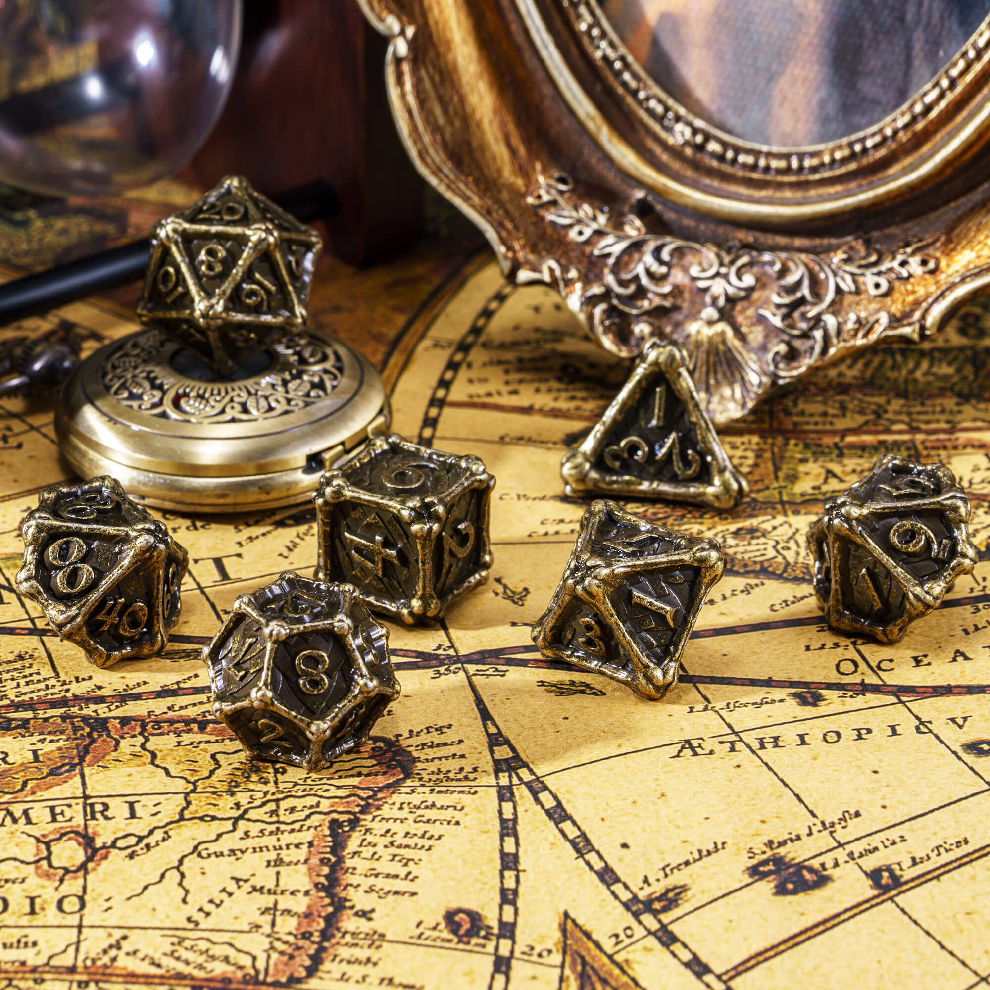 7 Dragon Bones Polyhedral Metal DnD Dice Set Bronze - Dice of Dragons