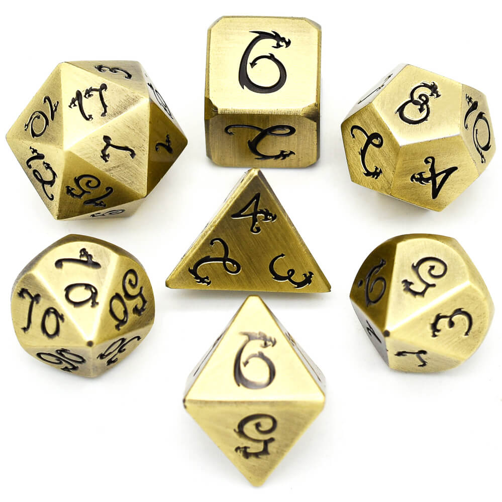 7 Dragon Font Polyhedral Metal Dice Set D&D Bronze - Dice of Dragons