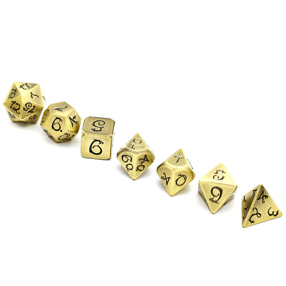 7 Dragon Font Polyhedral Metal Dice Set D&D Bronze - Dice of Dragons