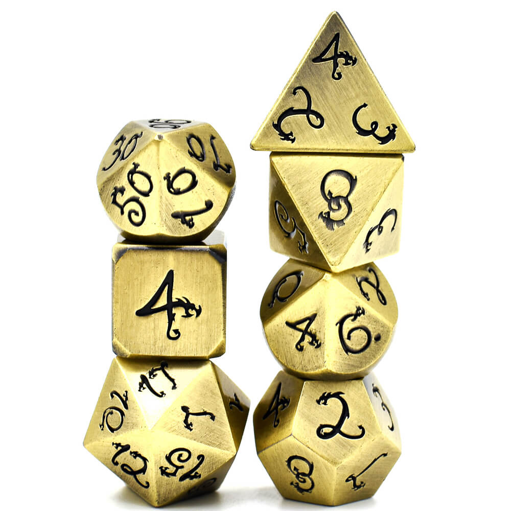 7 Dragon Font Polyhedral Metal Dice Set D&D Bronze - Dice of Dragons