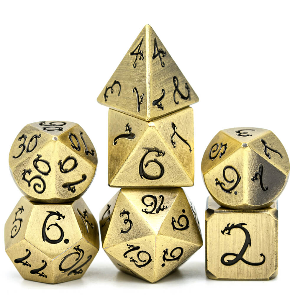 7 Dragon Font Polyhedral Metal Dice Set D&D Bronze - Dice of Dragons