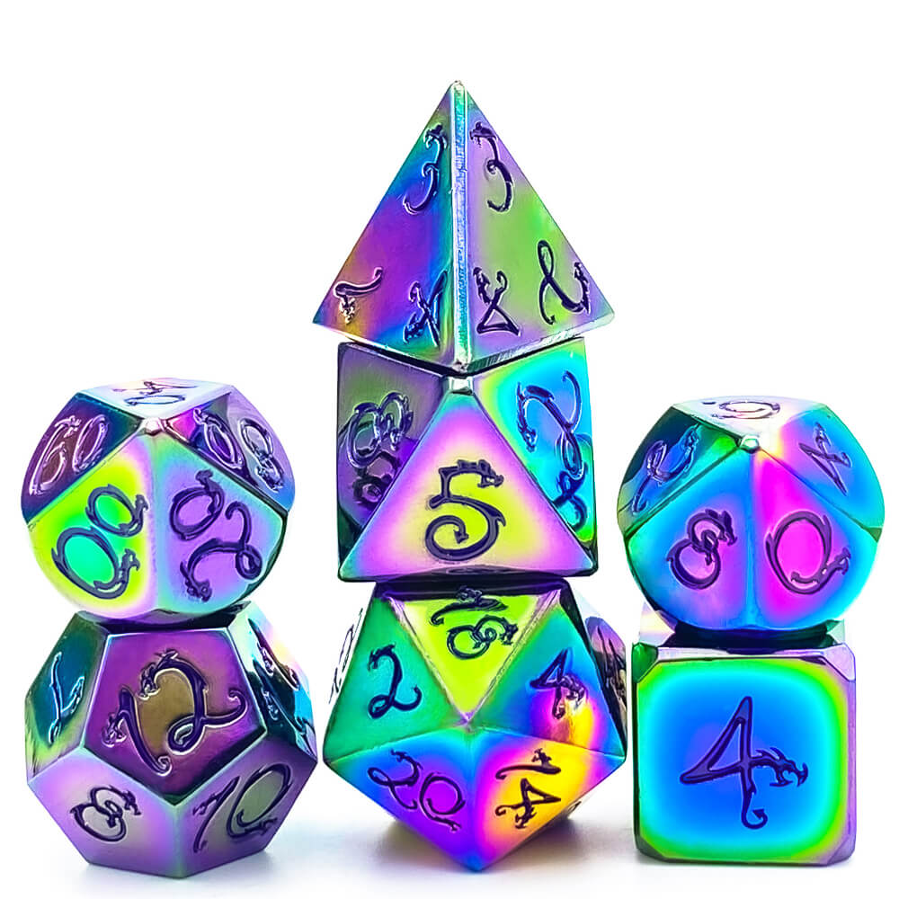 7 Dragon Font Polyhedral Metal Dice Sets DD Colorful Purple - Dice of Dragons