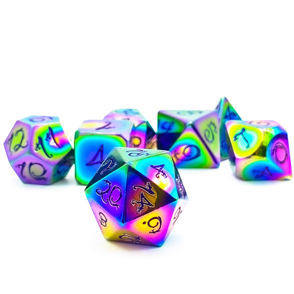 7 Dragon Font Polyhedral Metal Dice Sets DD Colorful Purple - Dice of Dragons