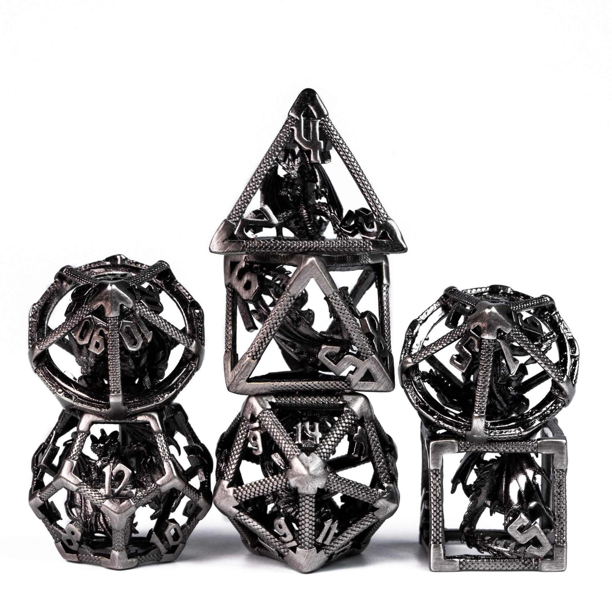 7 Dragon Polyhedral Hollow Metal Dice Set D&D Nickel - Dice of Dragons