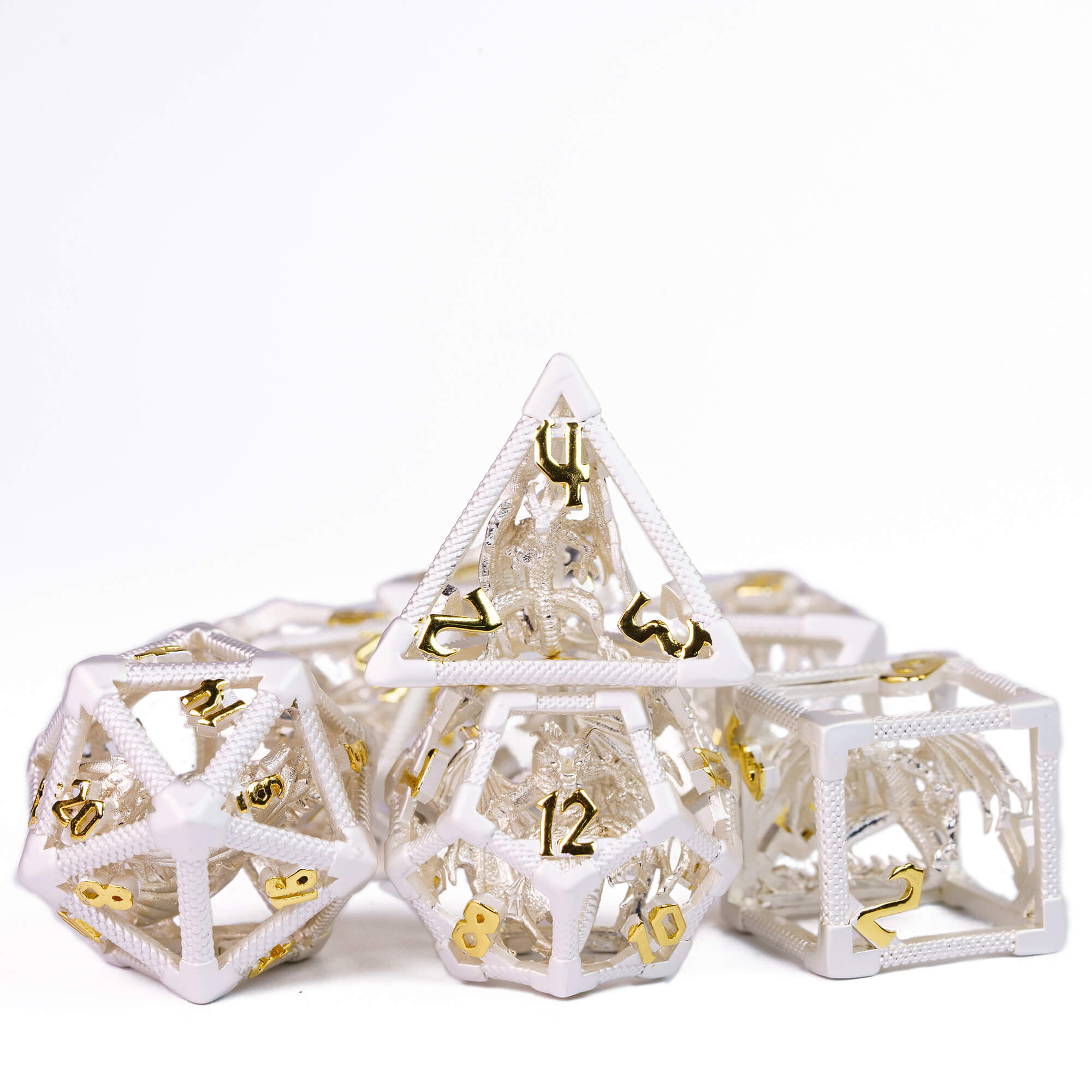 7 Dragon Polyhedral Hollow Metal Dice Sets DD Silver Gold - Dice of Dragons