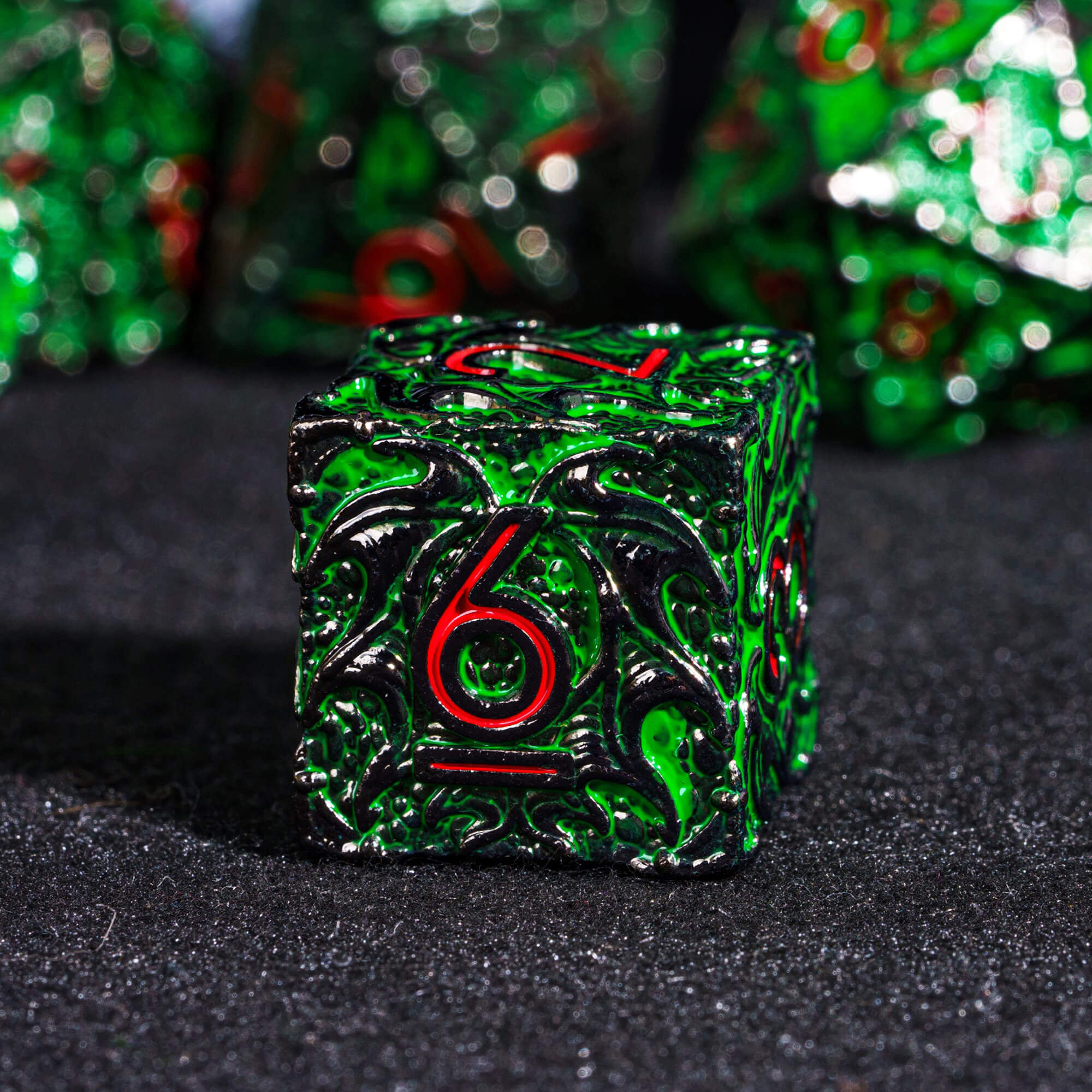 7 Dragon Polyhedral Metal Dice Sets DD Green Red - Dice of Dragons