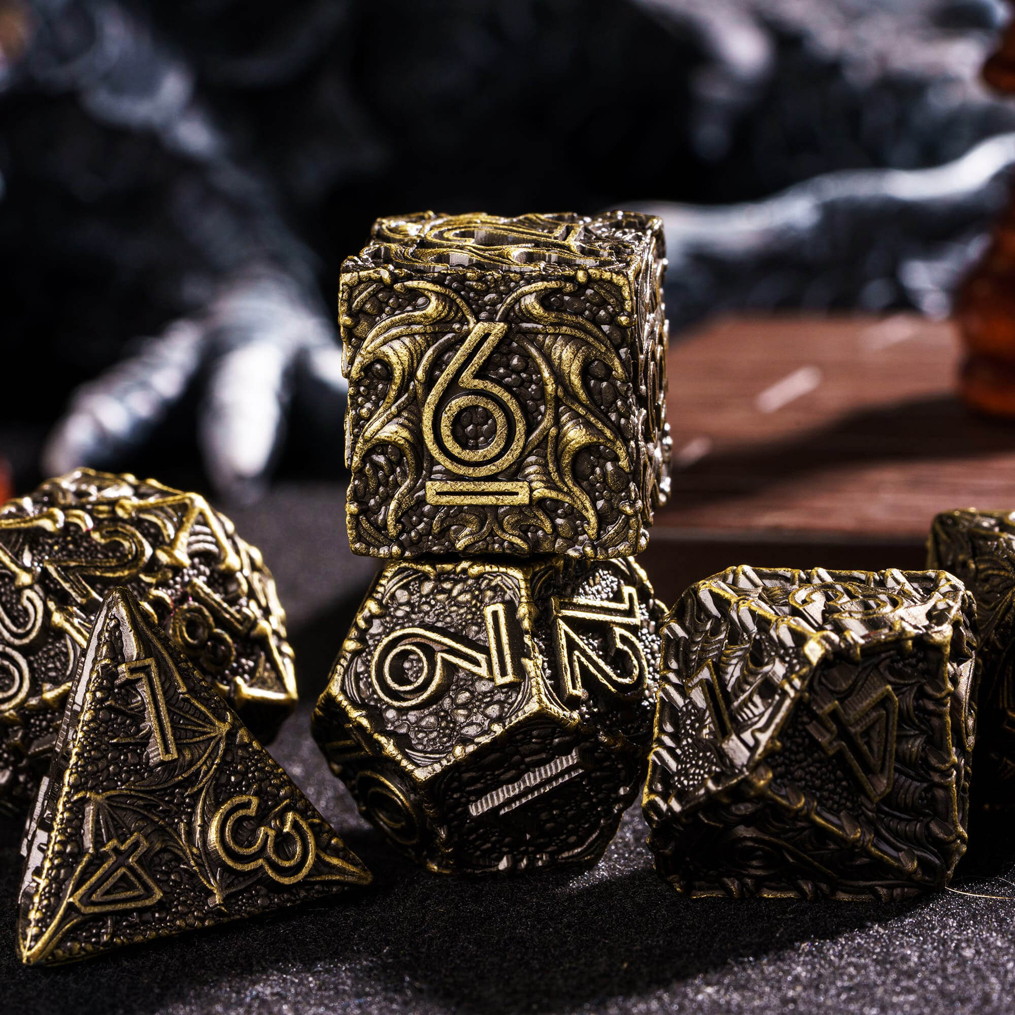 7 Dragon Polyhedral Metal Dice Set D&D Bronze - Dice of Dragons