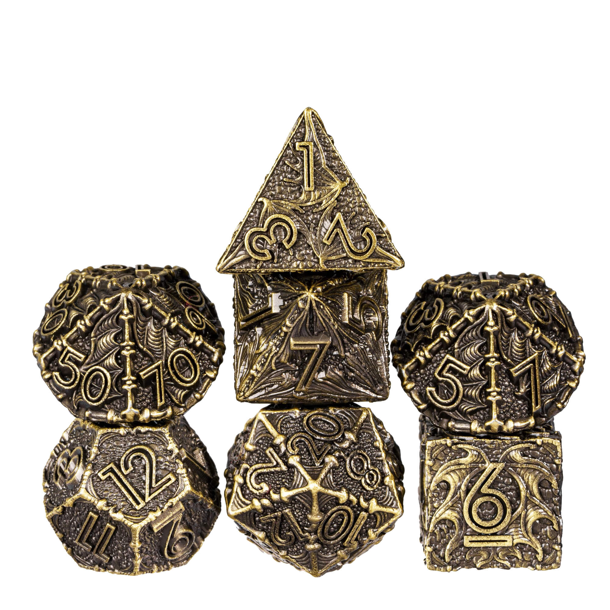 7 Dragon Polyhedral Metal Dice Set D&D Bronze - Dice of Dragons