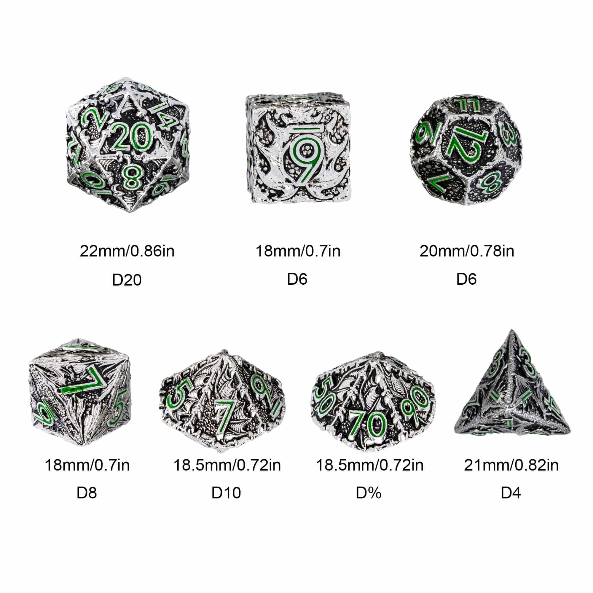 7 Dragon Polyhedral Metal D&D Dice Sets Black Green - Dice of Dragons