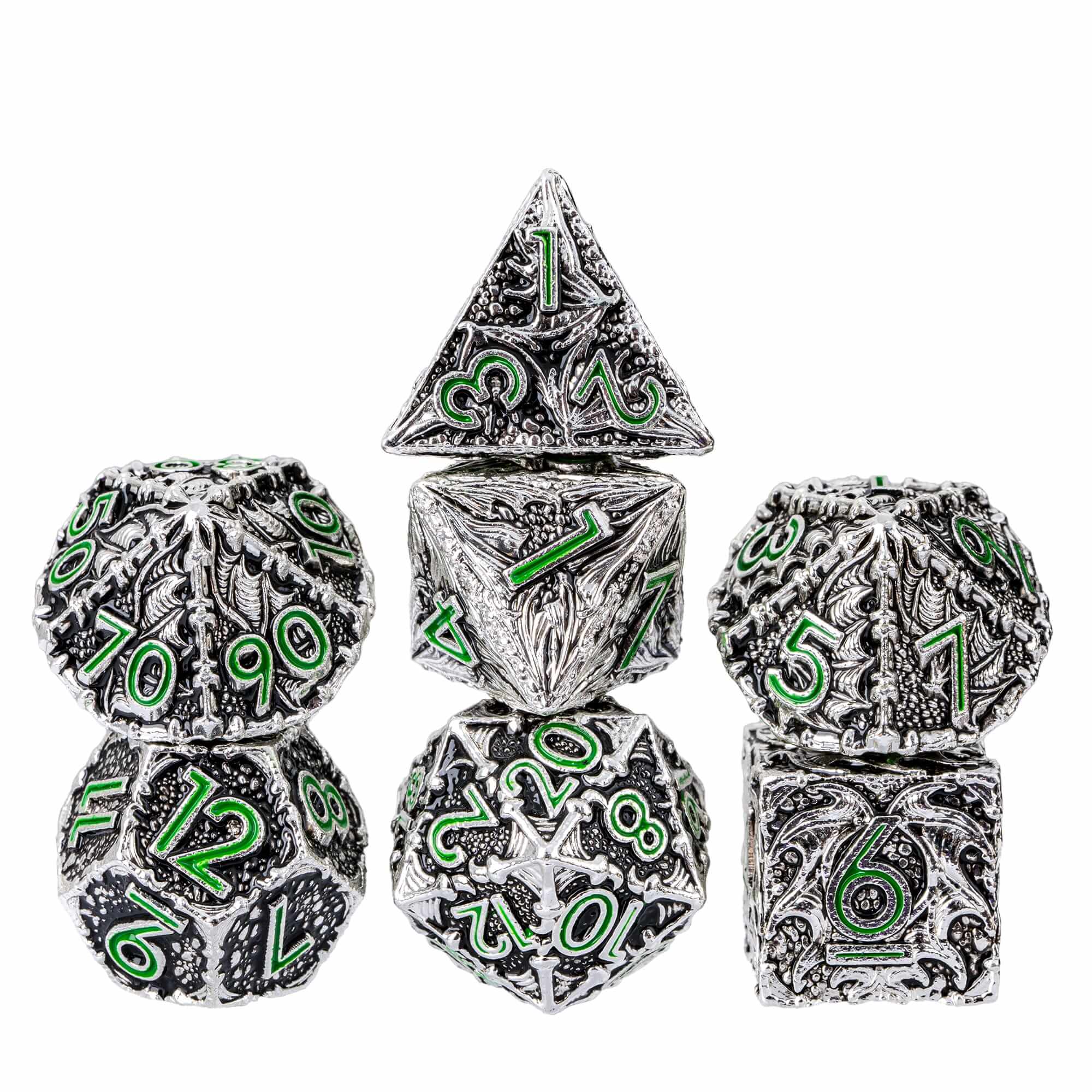 7 Dragon Polyhedral Metal D&D Dice Sets Black Green - Dice of Dragons